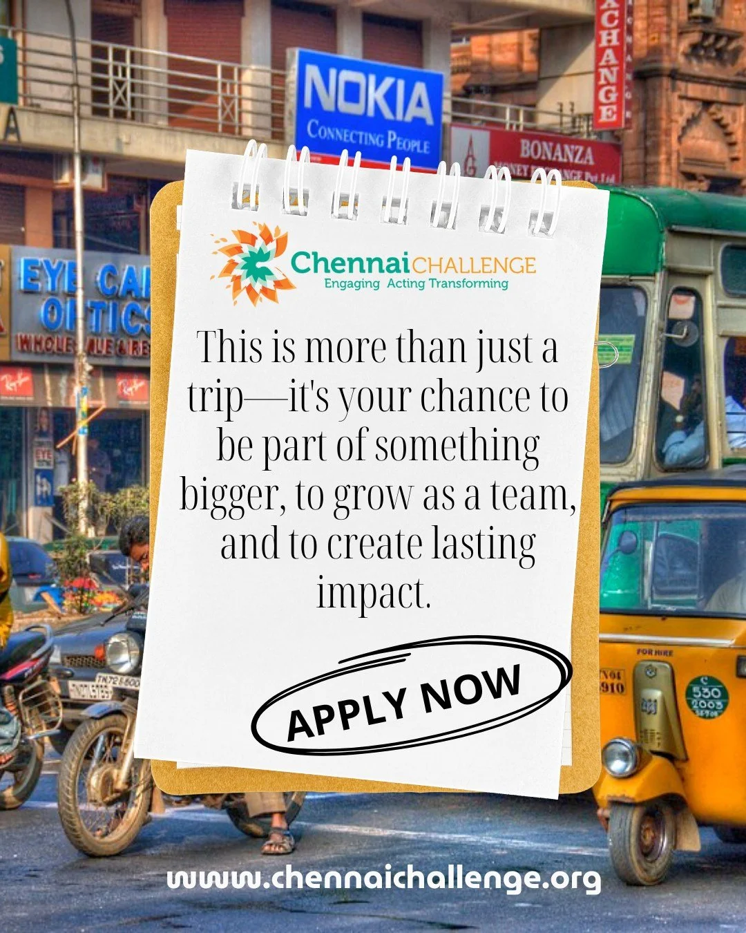 Ready for an adventure that changes you as much as it changes the world?
Join our 2027 or 2028 Chennai Challenge teams and be part of something life shaping.
Apply here: https://www.chennaichallenge.org/act
Instagram users: link in bio