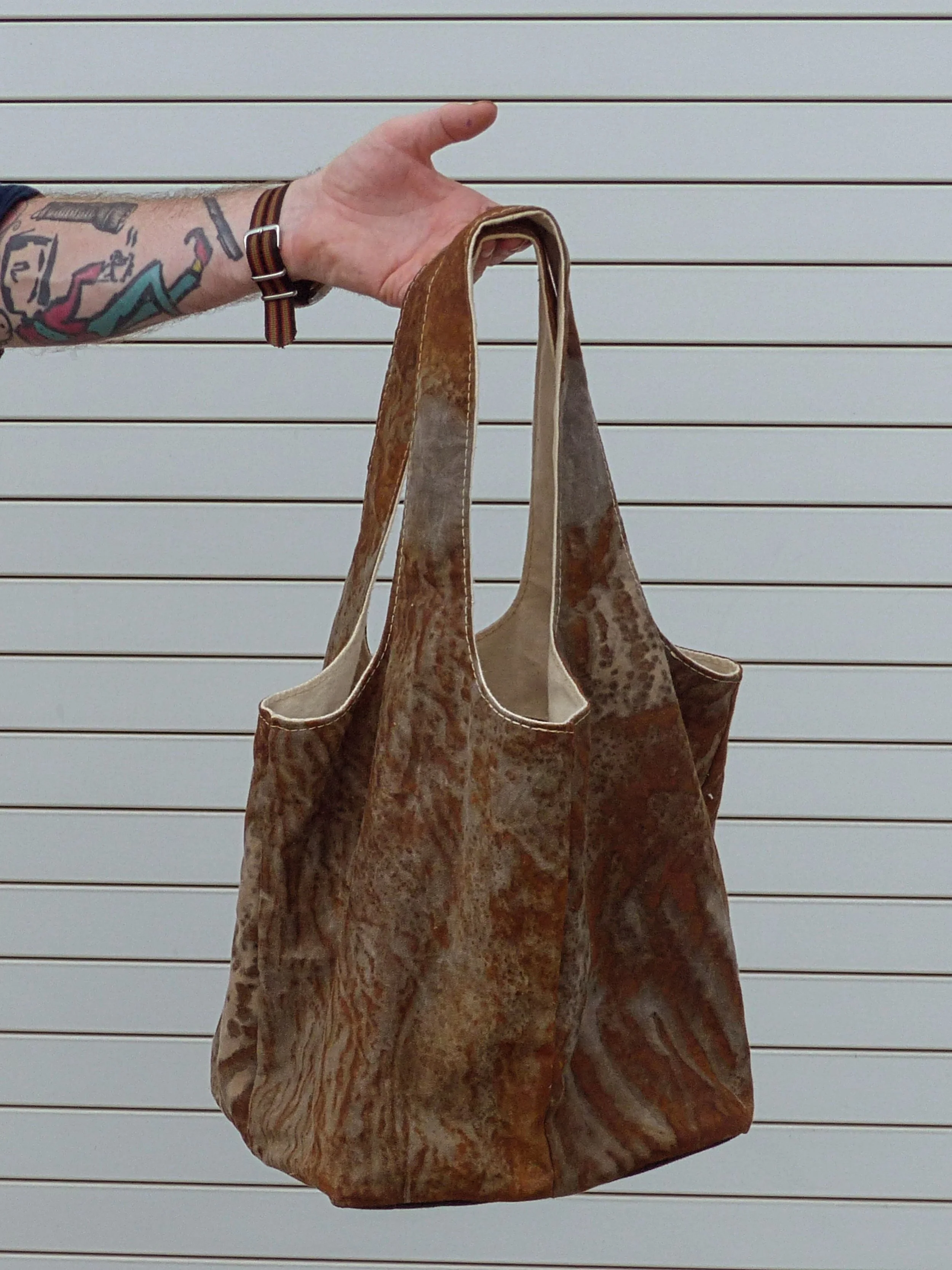 Rust-printed market tote