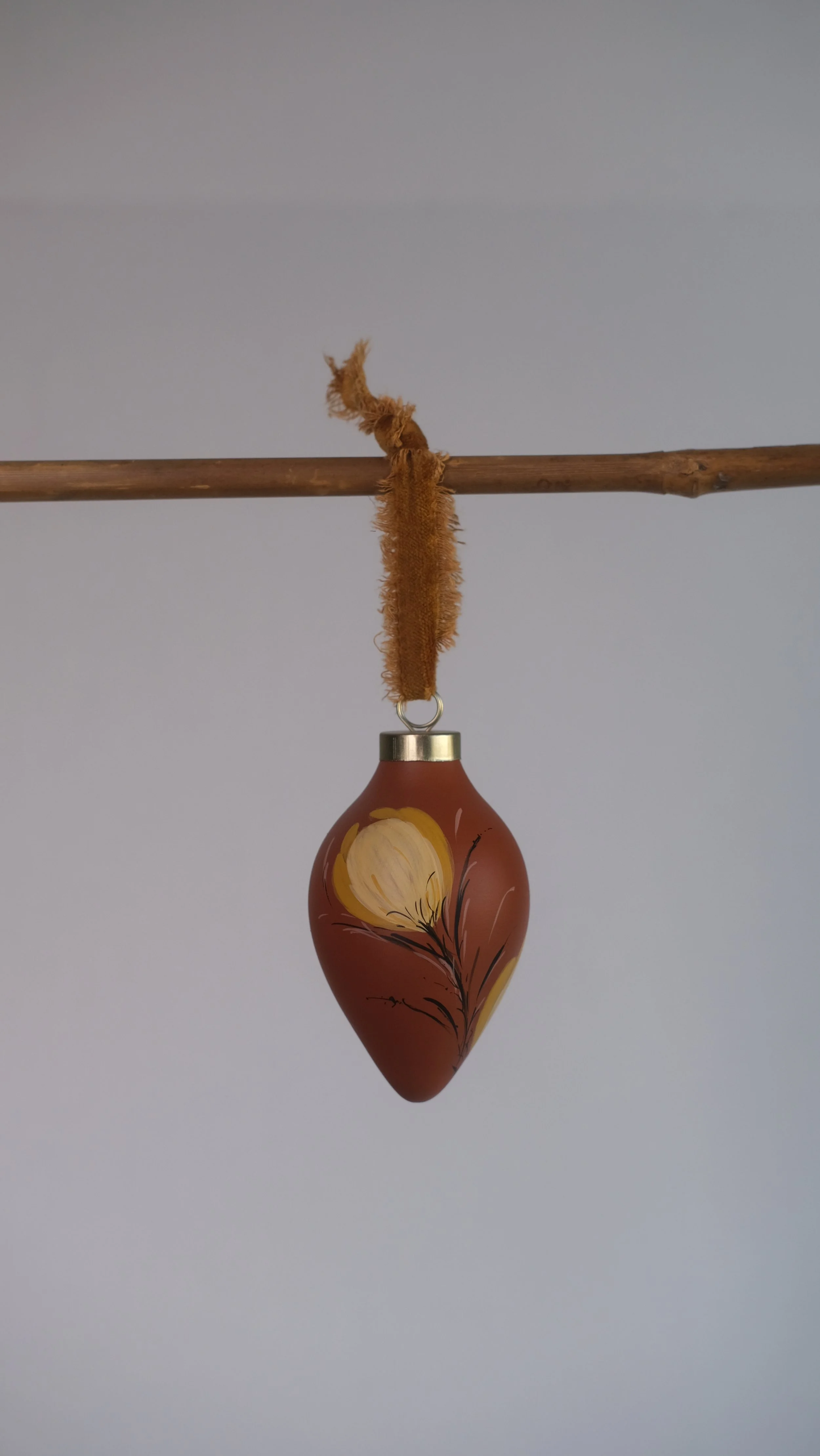 Hand Painted Floral Ceramic Ornament | Floral on Terracotta | Carrot shape