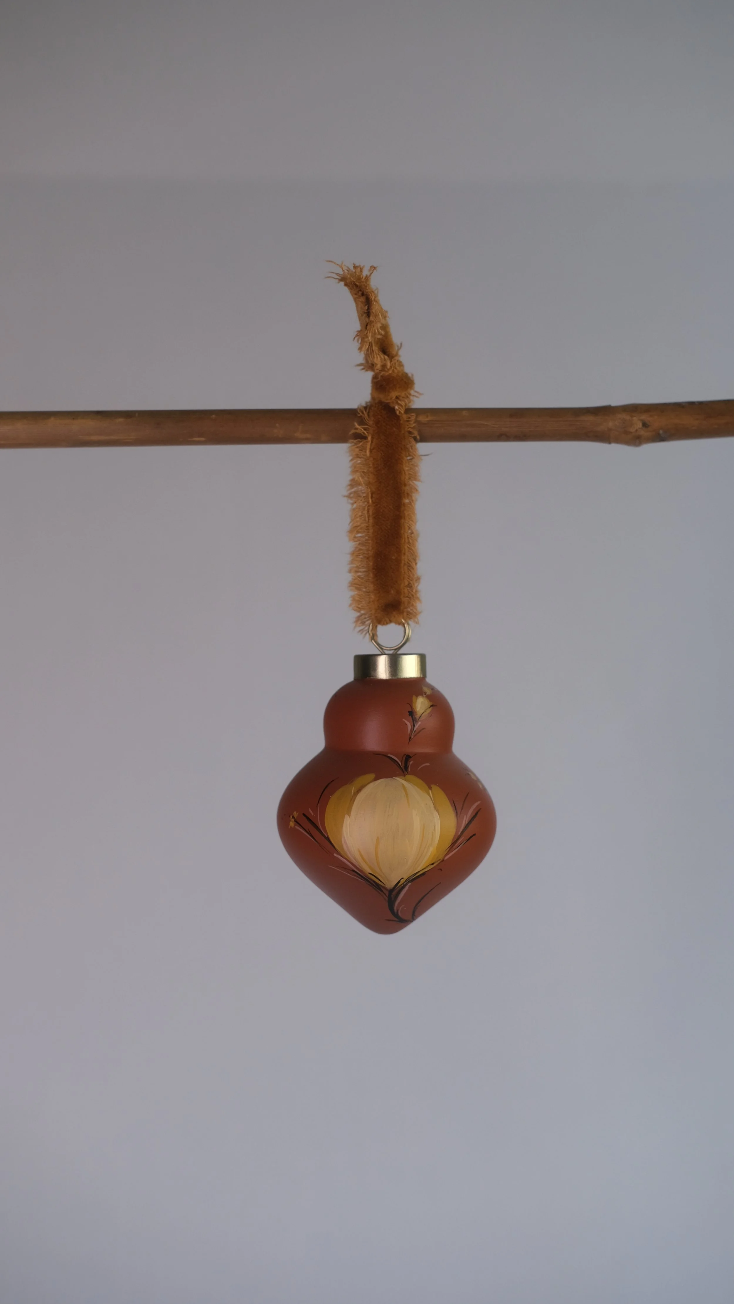 Hand Painted Floral Ceramic Ornament | Floral on Terracotta | Pear Shape