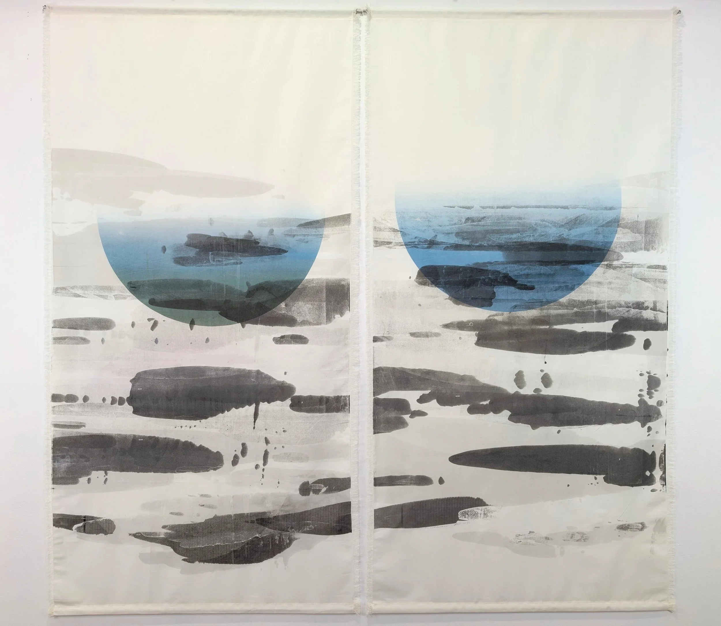 Littoral 1, 2024, Screenprint on Mino washi cotton fabric - 58 x 60 in