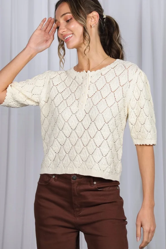 Vine & Love Knitted Crochet Sweater - Cream.webp