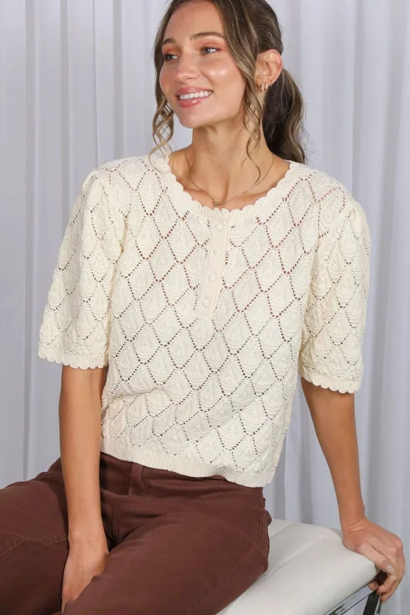 1Vine & Love Knitted Crochet Sweater - Cream.webp