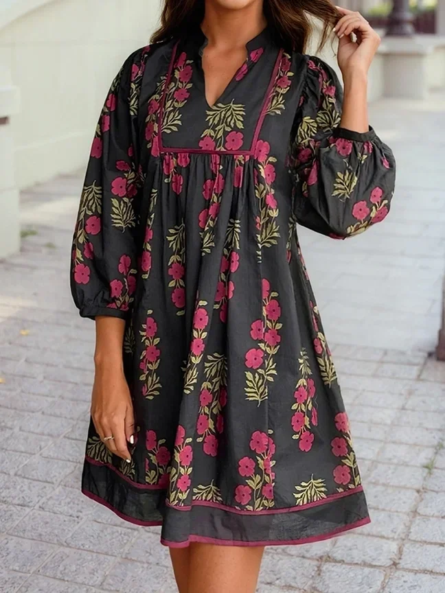 Firefly+Floral+Notched+Neck+Piping+Bracelet+Sleeve+Babydoll+Dress.webp