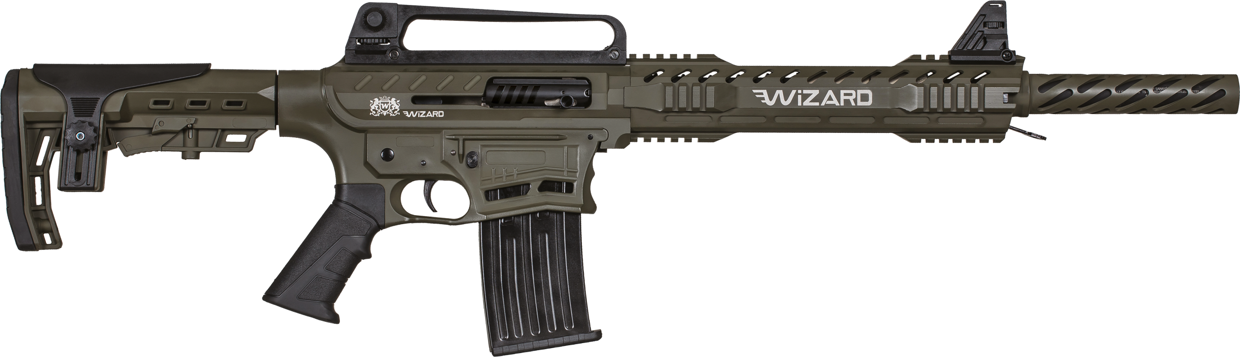 Sistema: Semiautomático operado a gas / Capacidad del cargador: 2+1 / 5+1 / 10+1 / Longitud del cañón: 51 cm / Peso: 3800 gramos