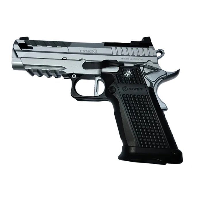 Calibre: 9 mm / Acción: Doble y simple con martillo externo / Cañón: 4" / 5.1" Bull / Peso: 1080 g / Cargador: No especificado / Funcionamiento: Semiautomático / Material de empuñadura: Aluminio, modular, con seguros ambidiestros