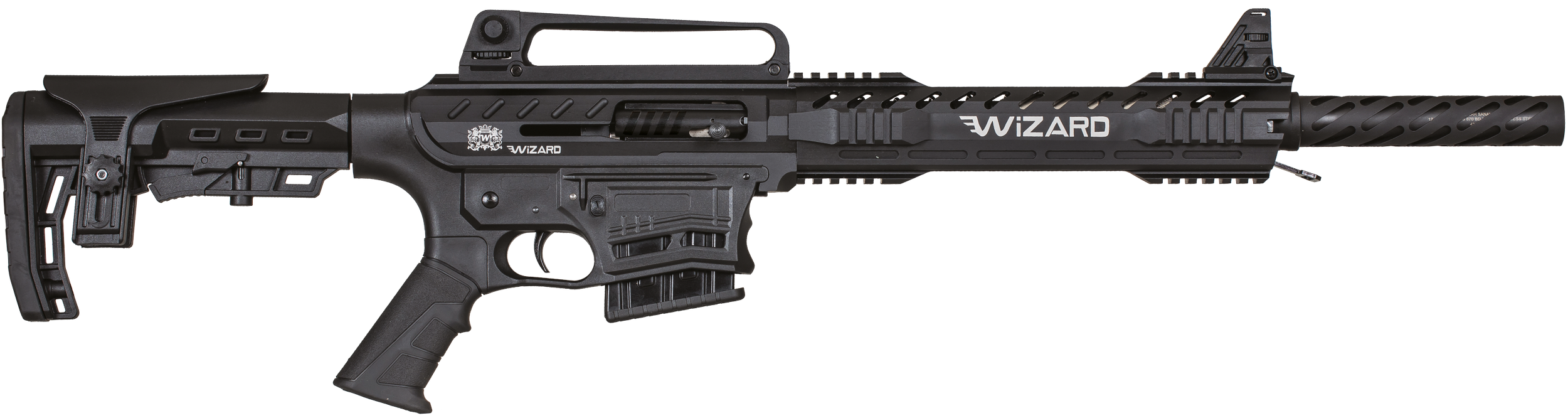 Sistema: Semiautomático operado a gas / Capacidad del cargador: 2+1 / 5+1 / 10+1 / Longitud del cañón: 51 cm / Peso: 3800 gramos