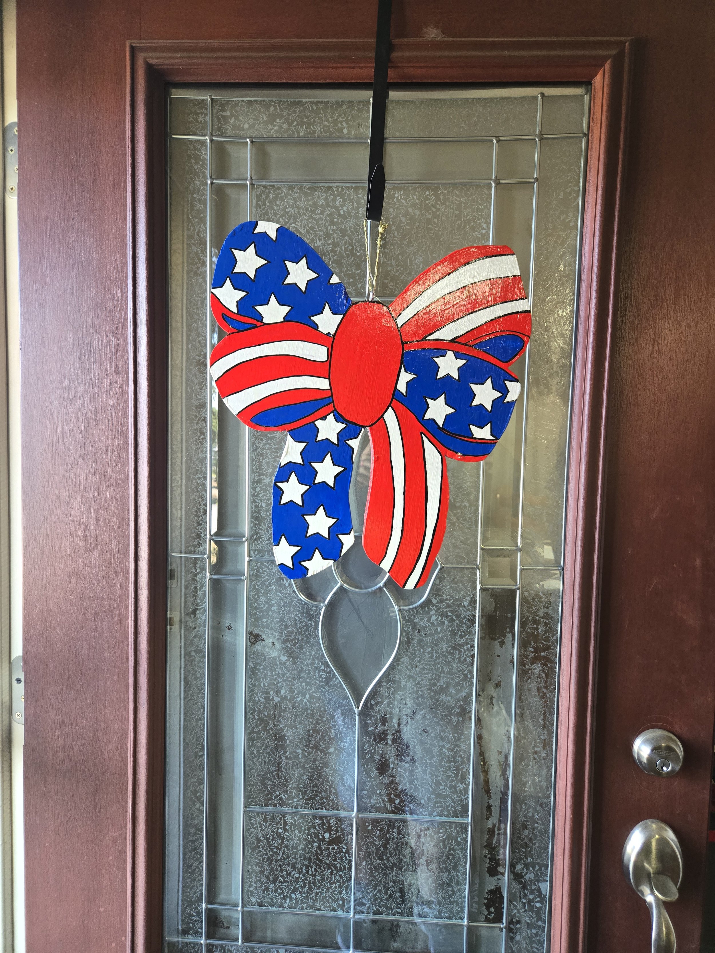 Patriotic Bow Wooden Door Hanger