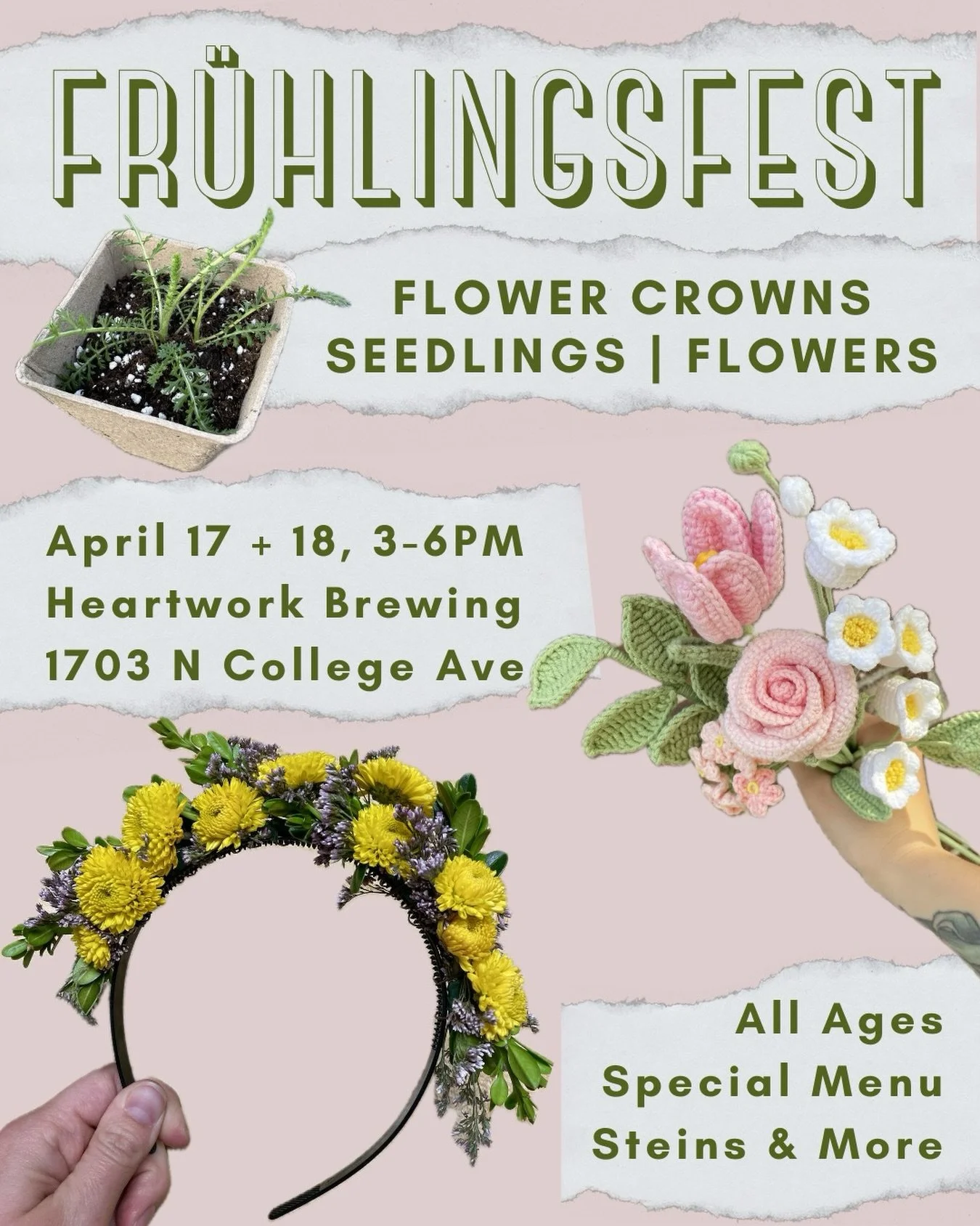 Stop by @heartworkbrewing THIS Friday + Saturday for their first annual Fr&uuml;hlingsfest 🍻

We&rsquo;ll have a DIY flower crown bar (premade also available), assorted flower seedings, and other goods available for purchase. Plus Heartwork will hav