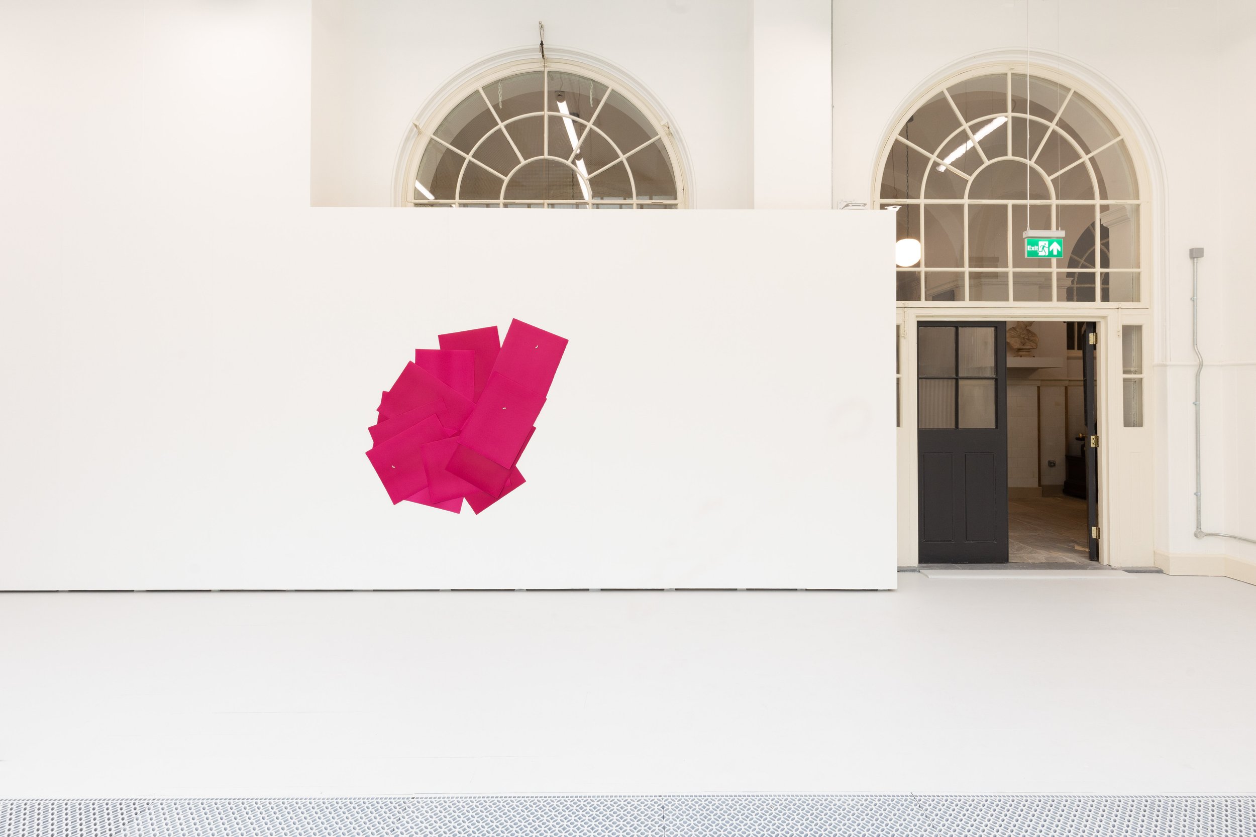 My first square, 2024, hand printed etching ink on Zerkall paper, steel bars, magnets, 160x160cm (dimensions variable)