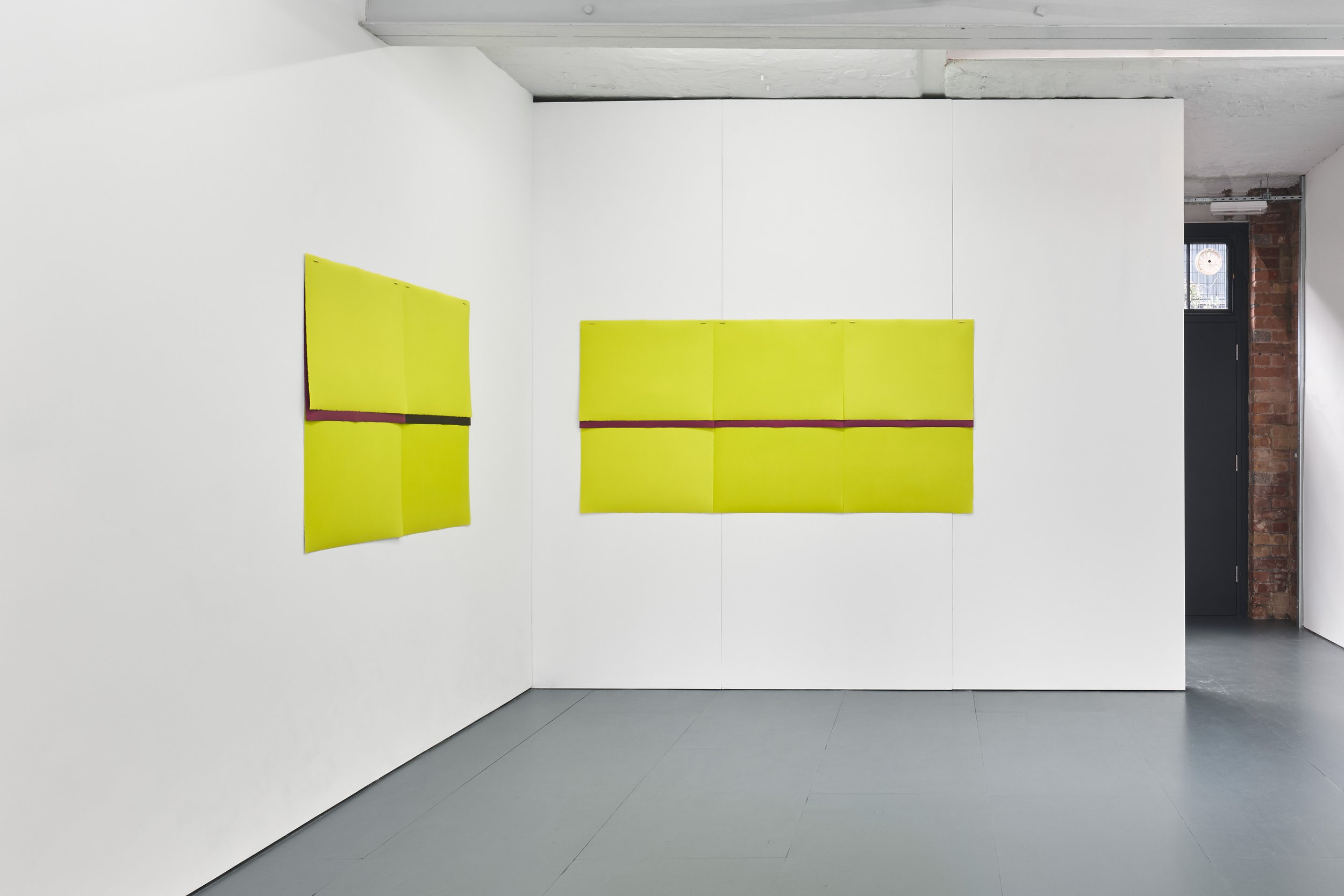 Only its vaguest rotations, 2024, hand printed etching ink on Zerkall paper, steel bars, magnets, 93x412 cm (dimensions variable)