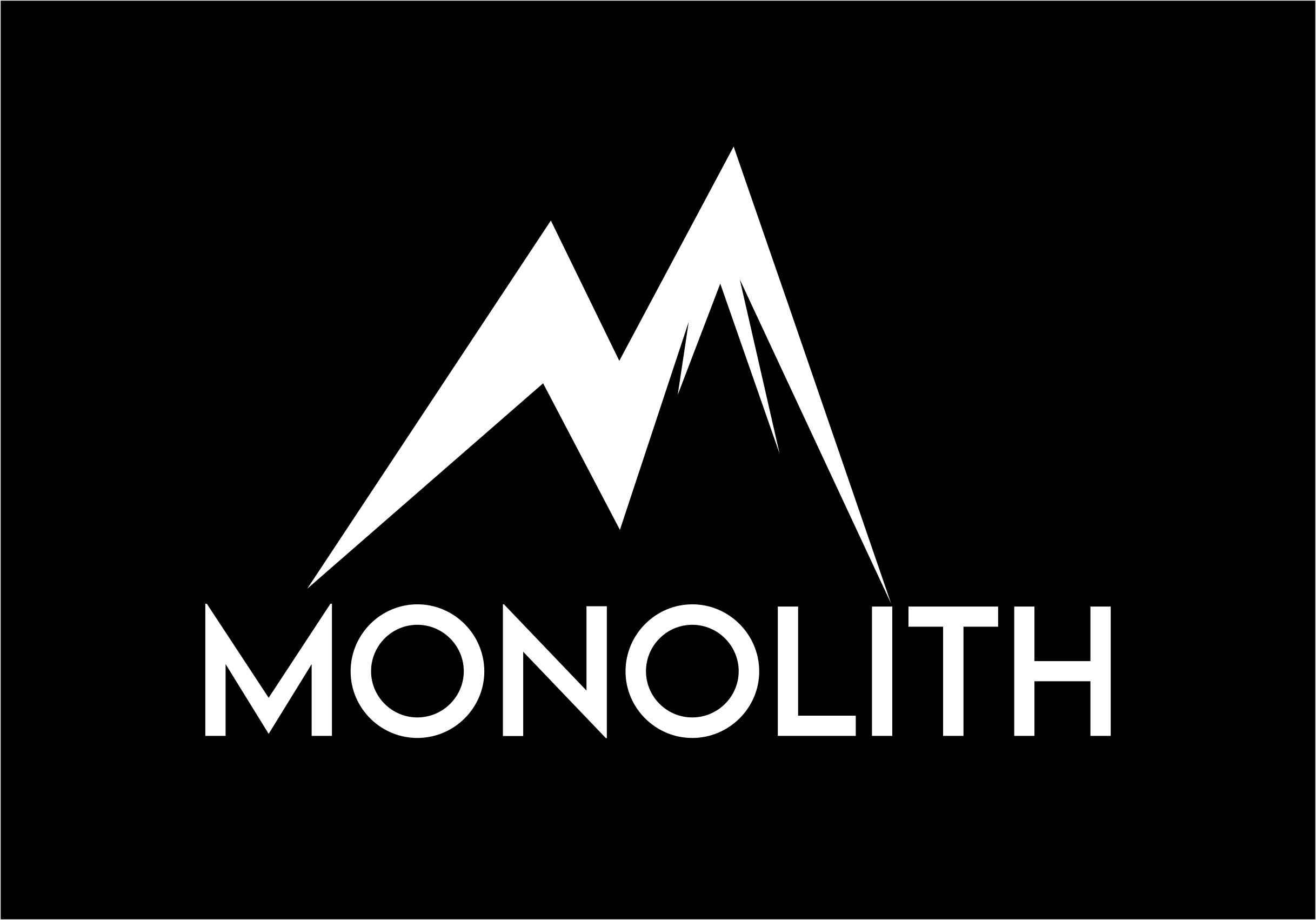 Black background with a white stylized mountain logo and the word 'MONOLITH' written below.