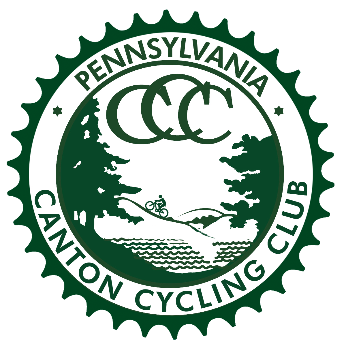 The logo of the International Mountain Bicycling Association featuring a mountain landscape with a cyclist, trees, water, and a circular gear border.
