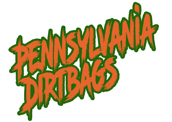 A stylized text logo that reads 'Pennsylvania Dirtbags' in red with green outline and jagged font, resembling a graffiti or edgy design.