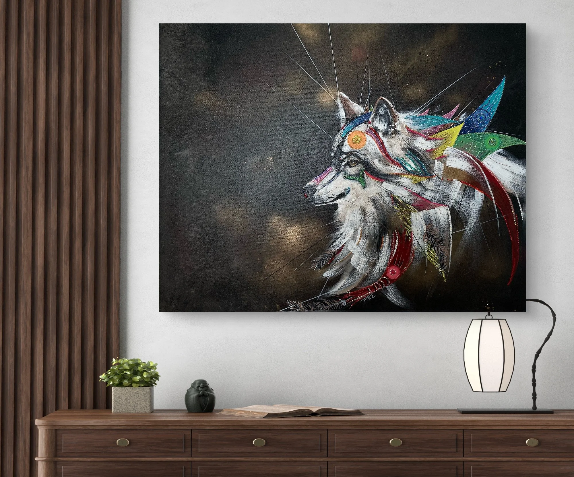 indiana wolf animal thrones Atelier Fanny Fuoco Tableau Peinture Décoration intérieure