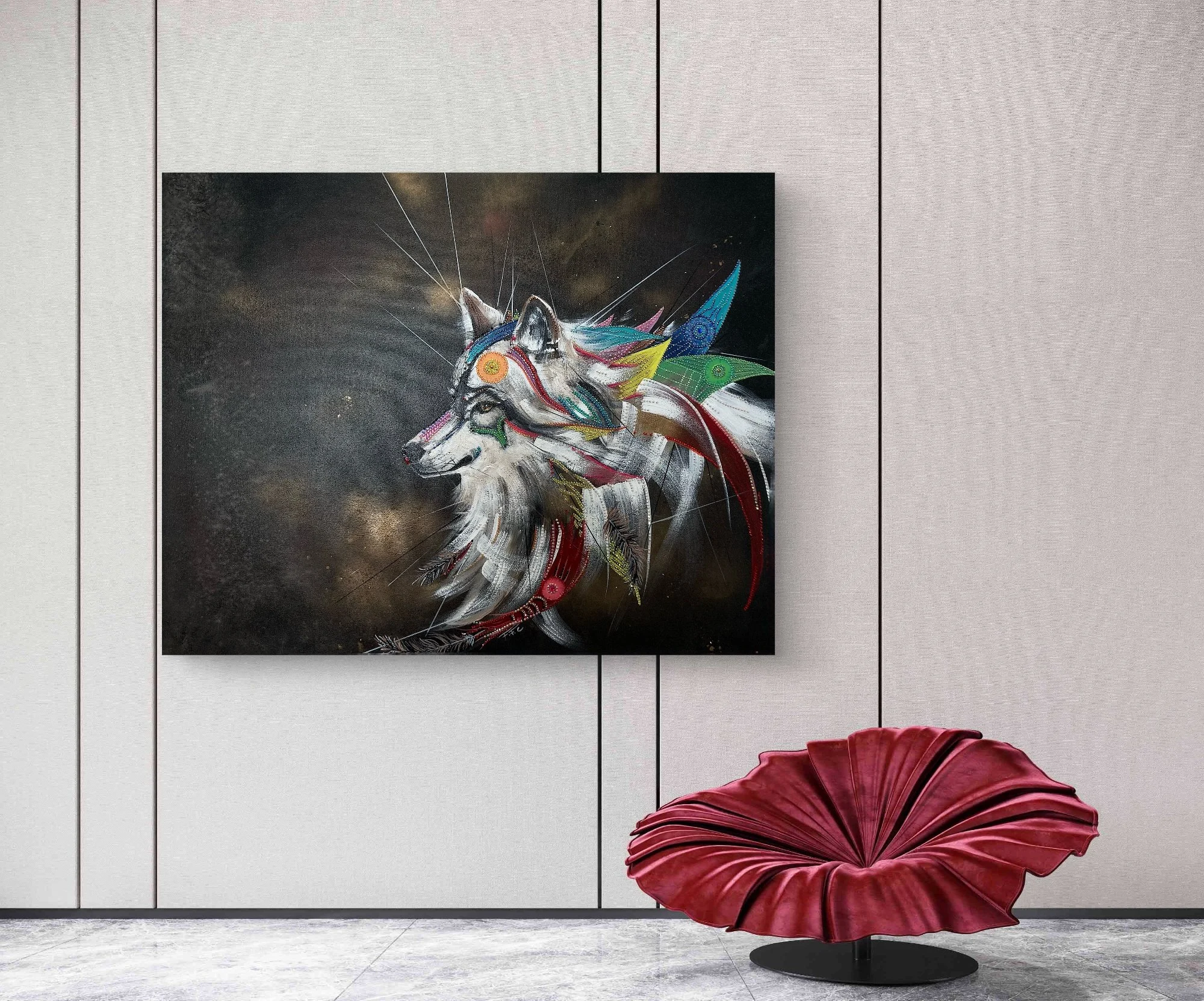 indiana wolf animal thrones Atelier Fanny Fuoco Tableau Peinture Décoration intérieure