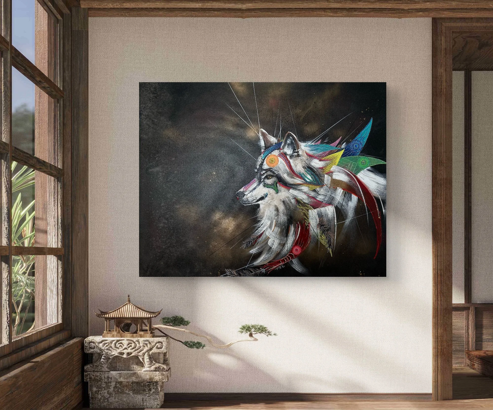 indiana wolf animal thrones Atelier Fanny Fuoco Tableau Peinture Décoration intérieure