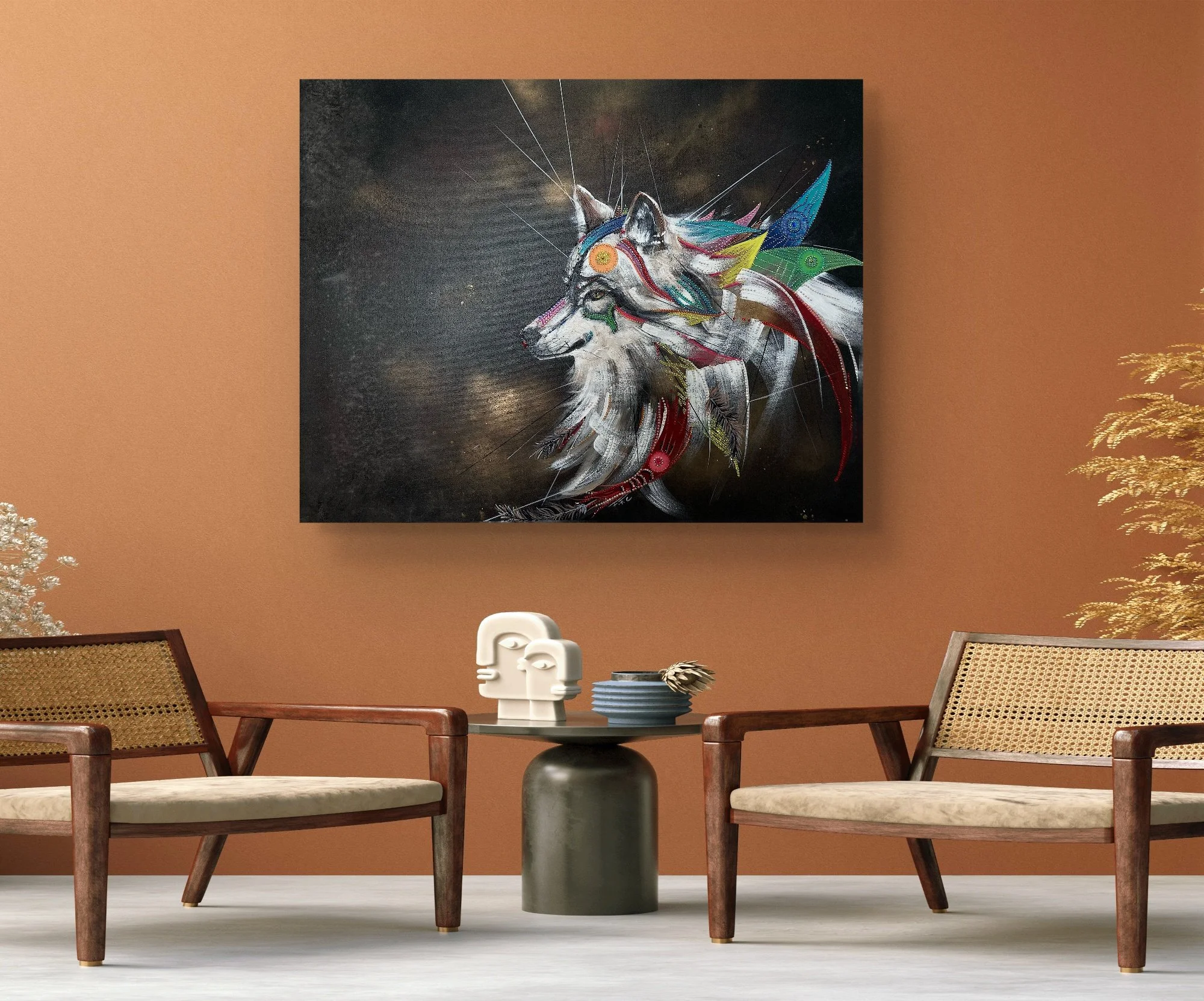 indiana wolf animal thrones Atelier Fanny Fuoco Tableau Peinture Décoration intérieure