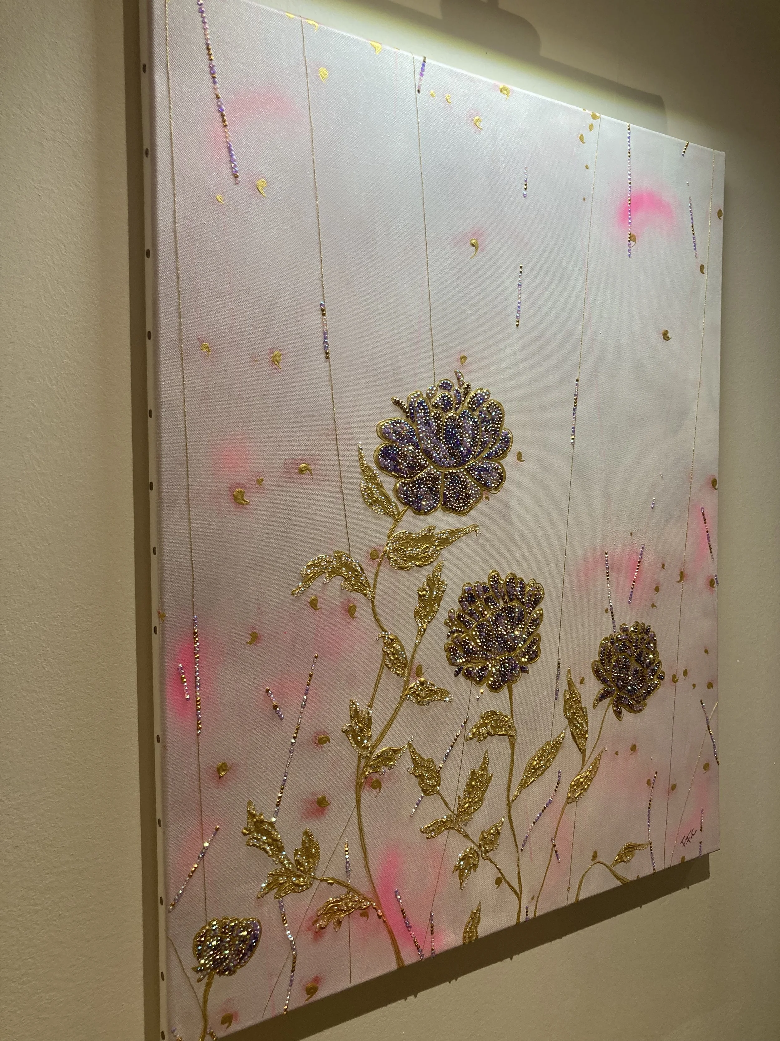 pivoine doree nature fleur Atelier Fanny Fuoco Tableau Peinture Décoration intérieure
