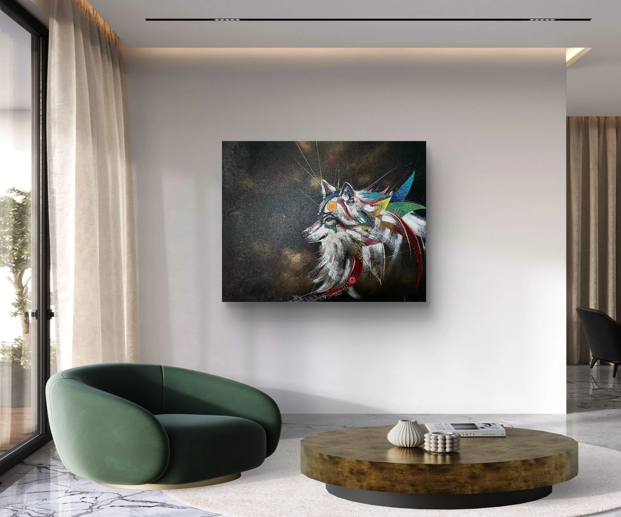 indiana wolf animal thrones Atelier Fanny Fuoco Tableau Peinture Décoration intérieure