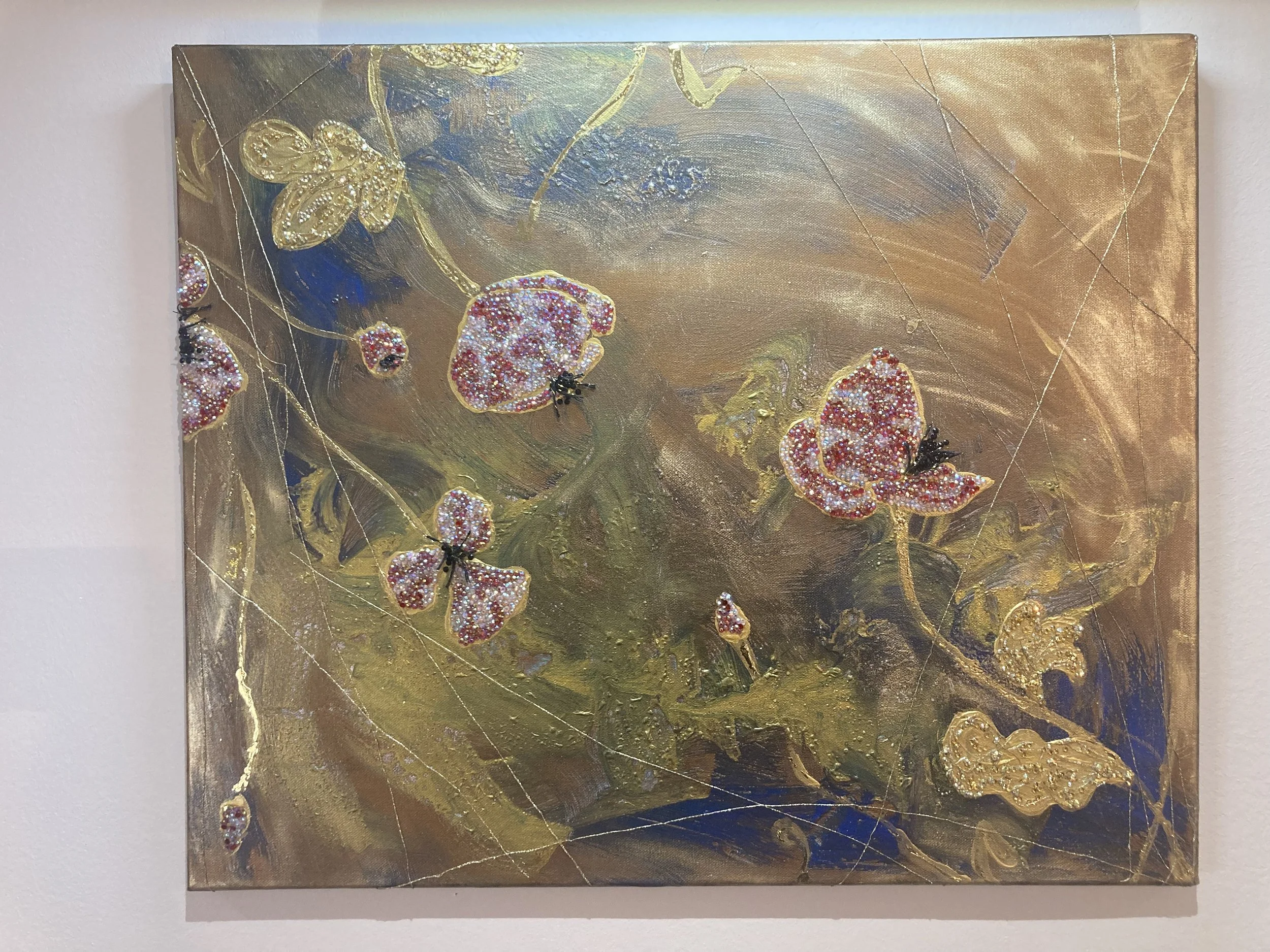 coquelicot doré léopard Atelier Fanny Fuoco Tableau Peinture Décoration intérieure