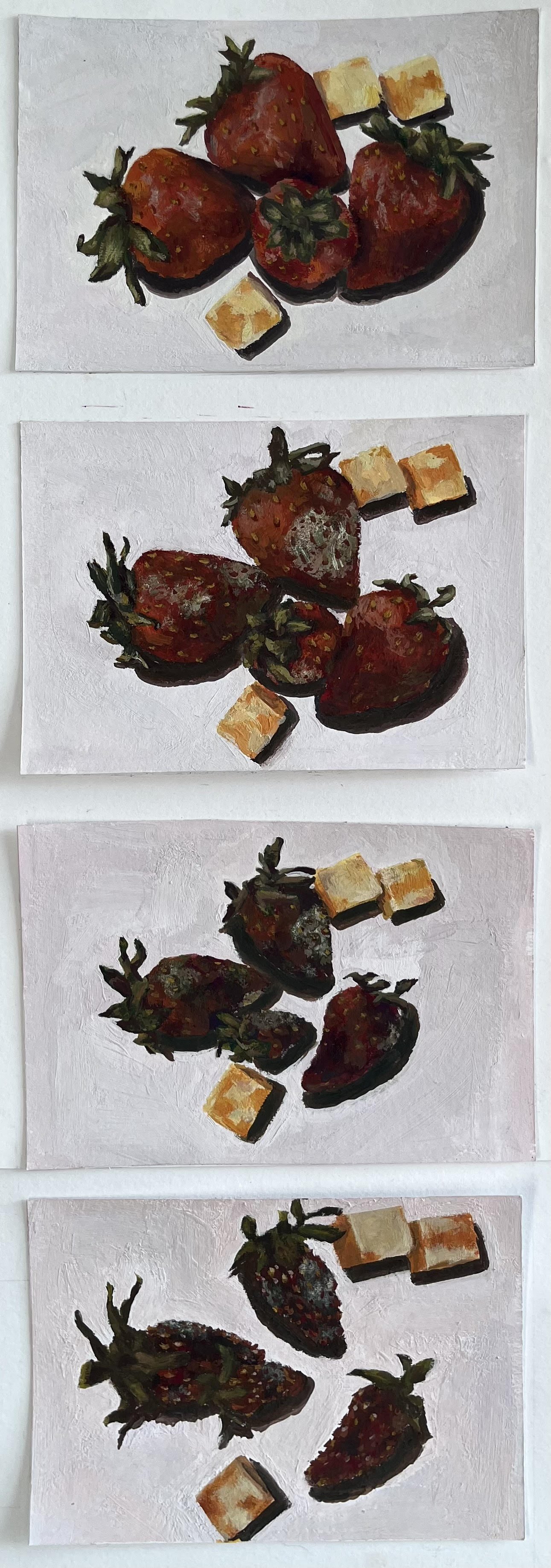 "Rotting Fruit," gouache paint, acrylic paint, 2024