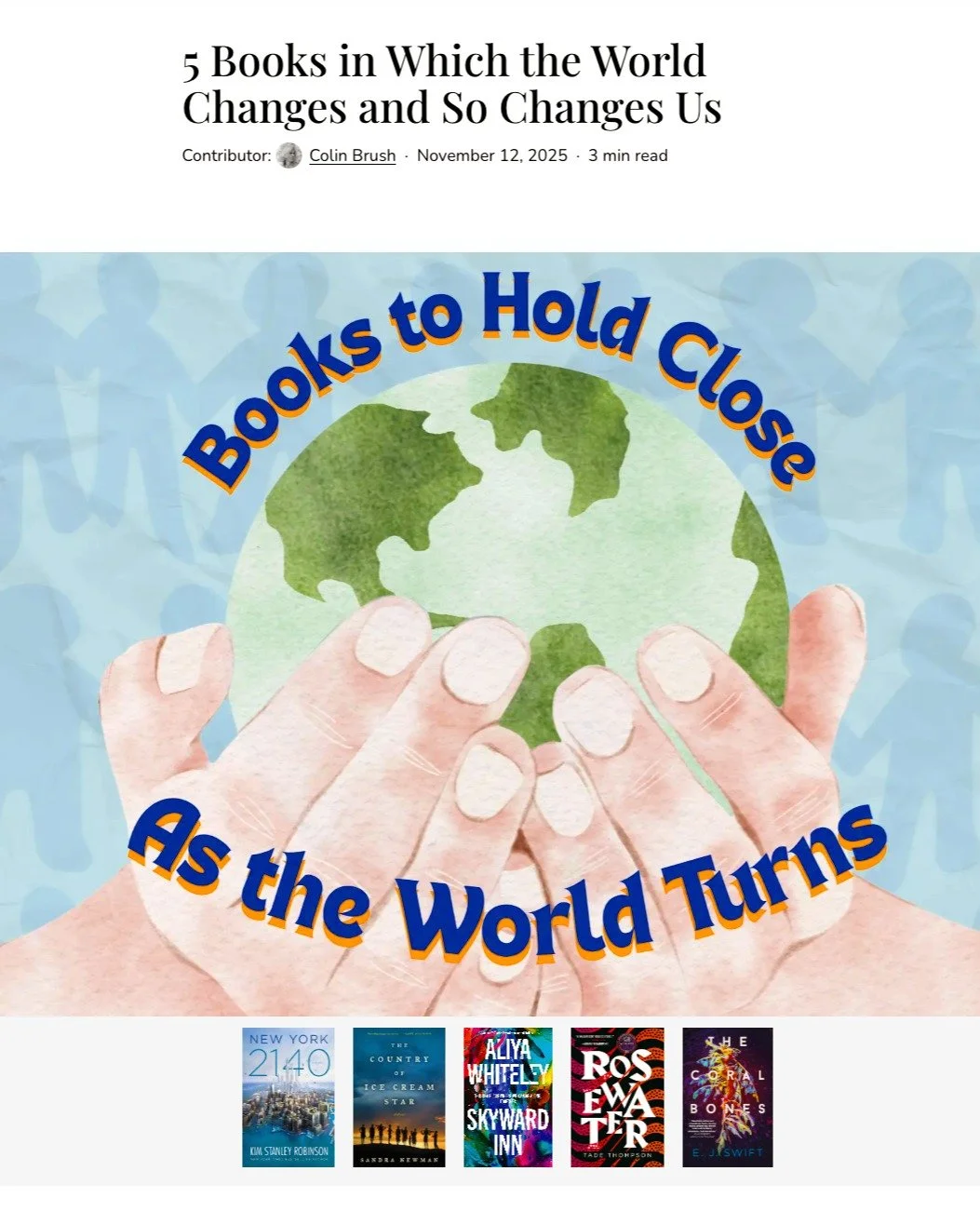 Thanks to @booktrib for the opportunity to talk about five brilliant (award-winning or -shortlisted) books dealing with change in the world &amp; how we live with that change, each of which ultimately how I wrote my own novel, Exo.

https://booktrib.