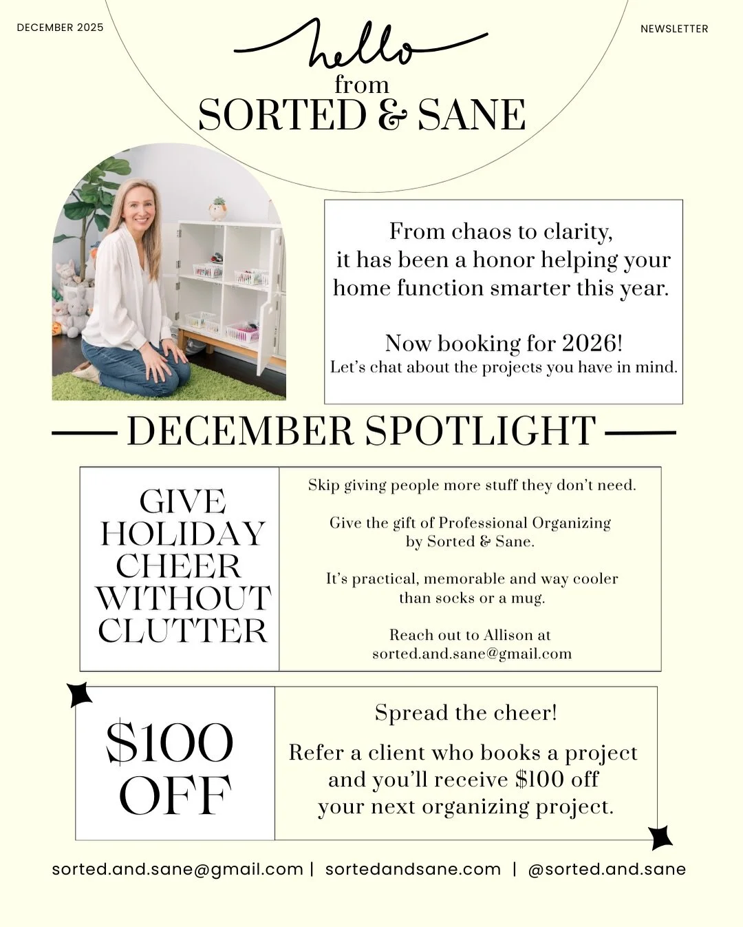 From chaos to clarity, I am so honored to have had the opportunity help my clients homes function smarter this year. Now booking projects for 2026!

*Give Holiday Cheer Without the Clutter* 

Skip giving people more stuff they don&rsquo;t need. Give 
