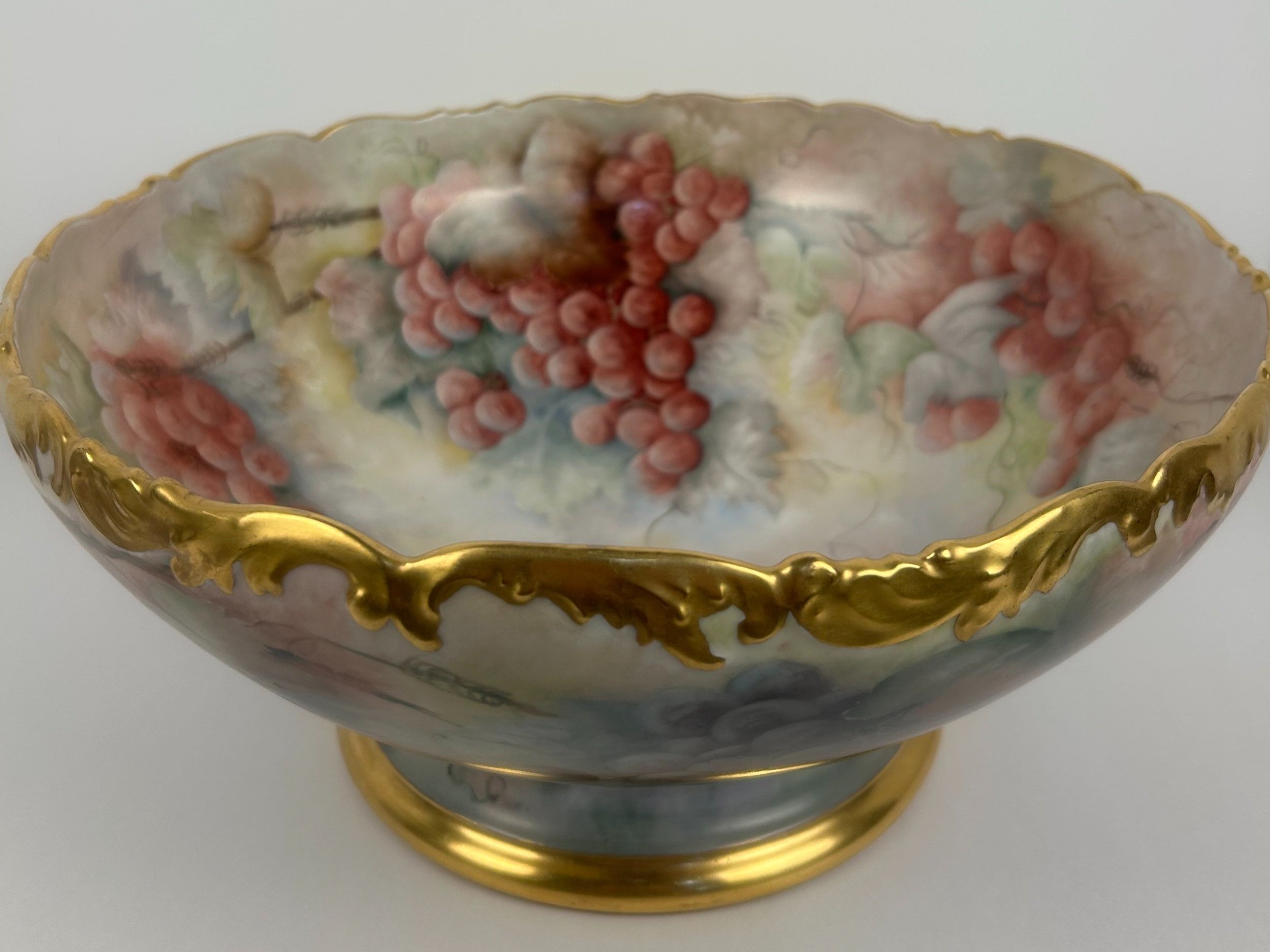 Large Limoges France Grape Bowl with Gold Accents