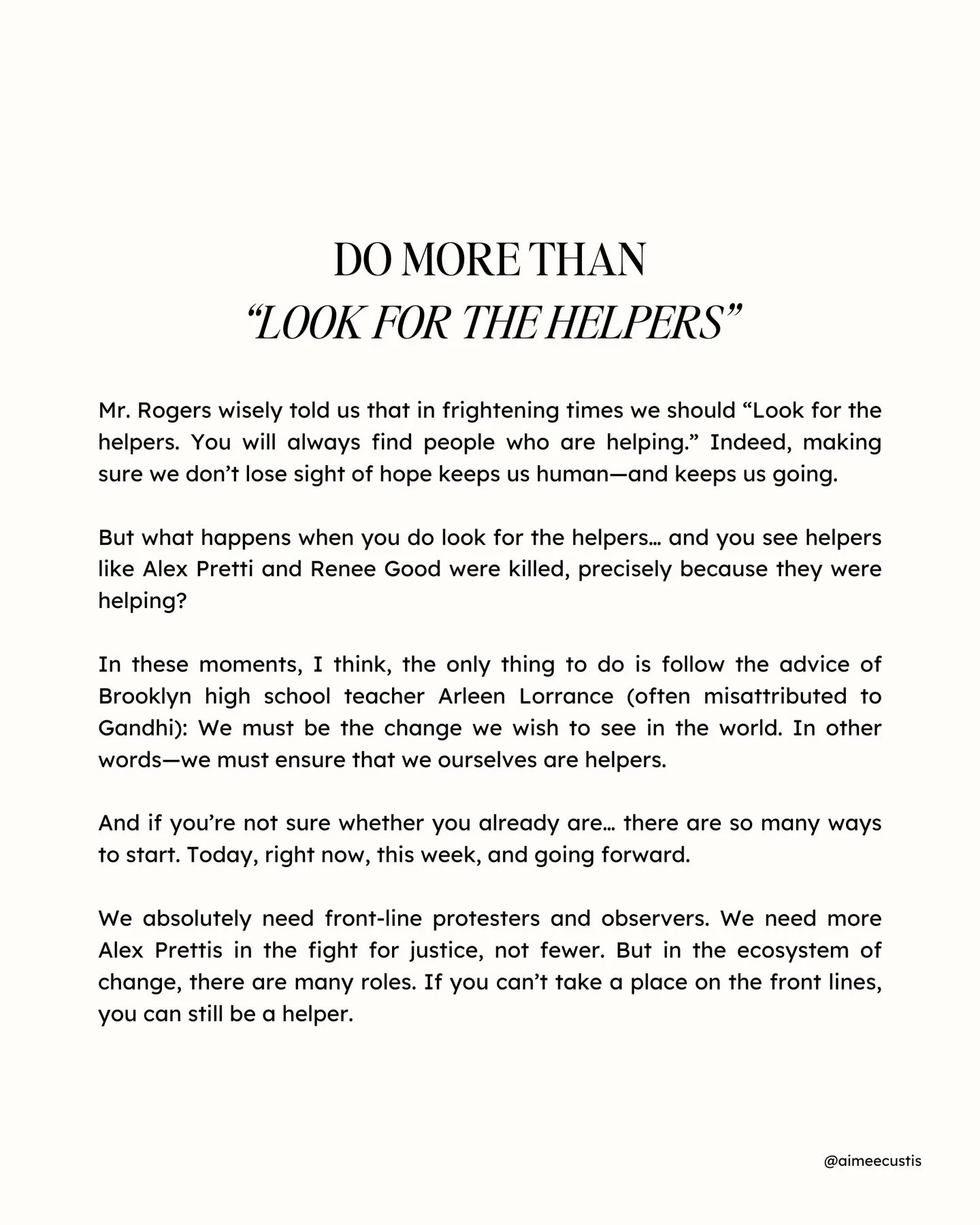 Right now needs a booming chorus of voices. My views on this are so clear that I sometimes assume people know where I stand - but change doesn&rsquo;t come from silence or complacency.  Alex Pretti and Renee Good certainly weren&rsquo;t complacent.