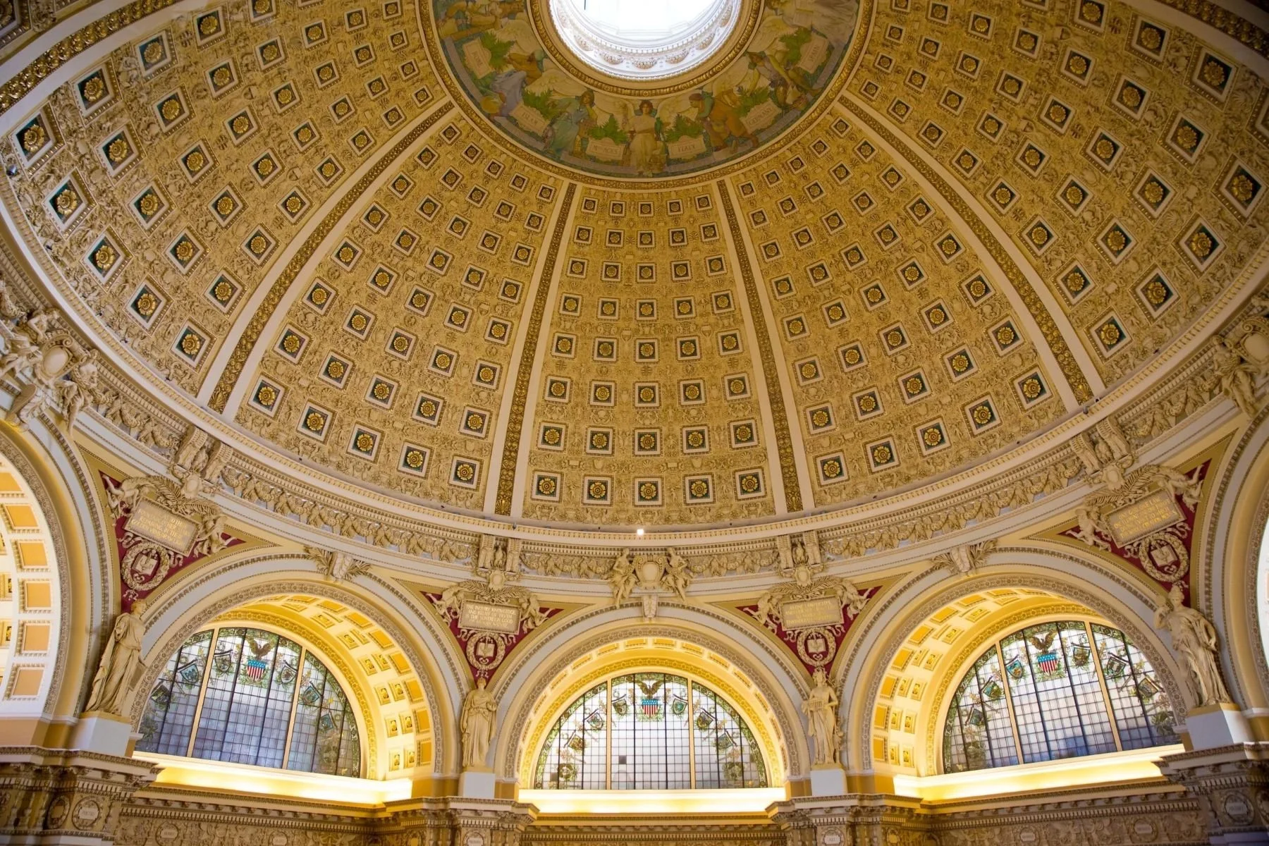 the main reading room inside of the library of congress