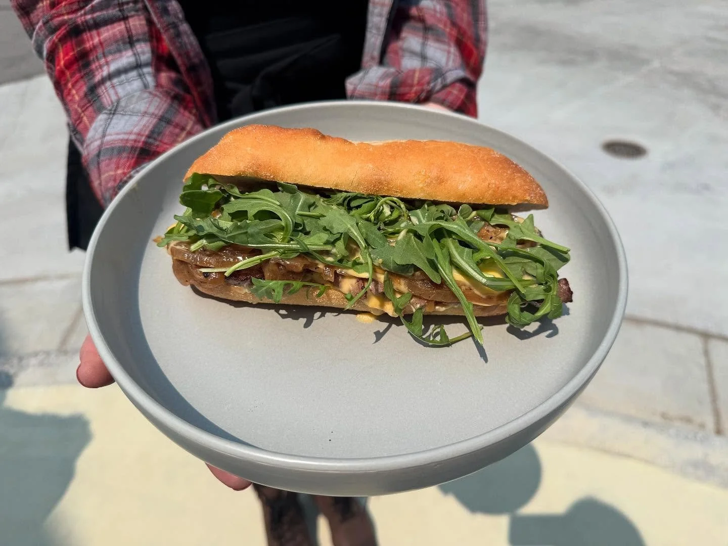 The patio party is on!

Join us today until 3pm and tomorrow from 2&ndash;4pm.

We&rsquo;re featuring beef tenderloin sandwiches with caramelized onions, dijonnaise, cheddar cheese sauce, and arugula on a hoagie bun&mdash;paired with Bryndlewood blue