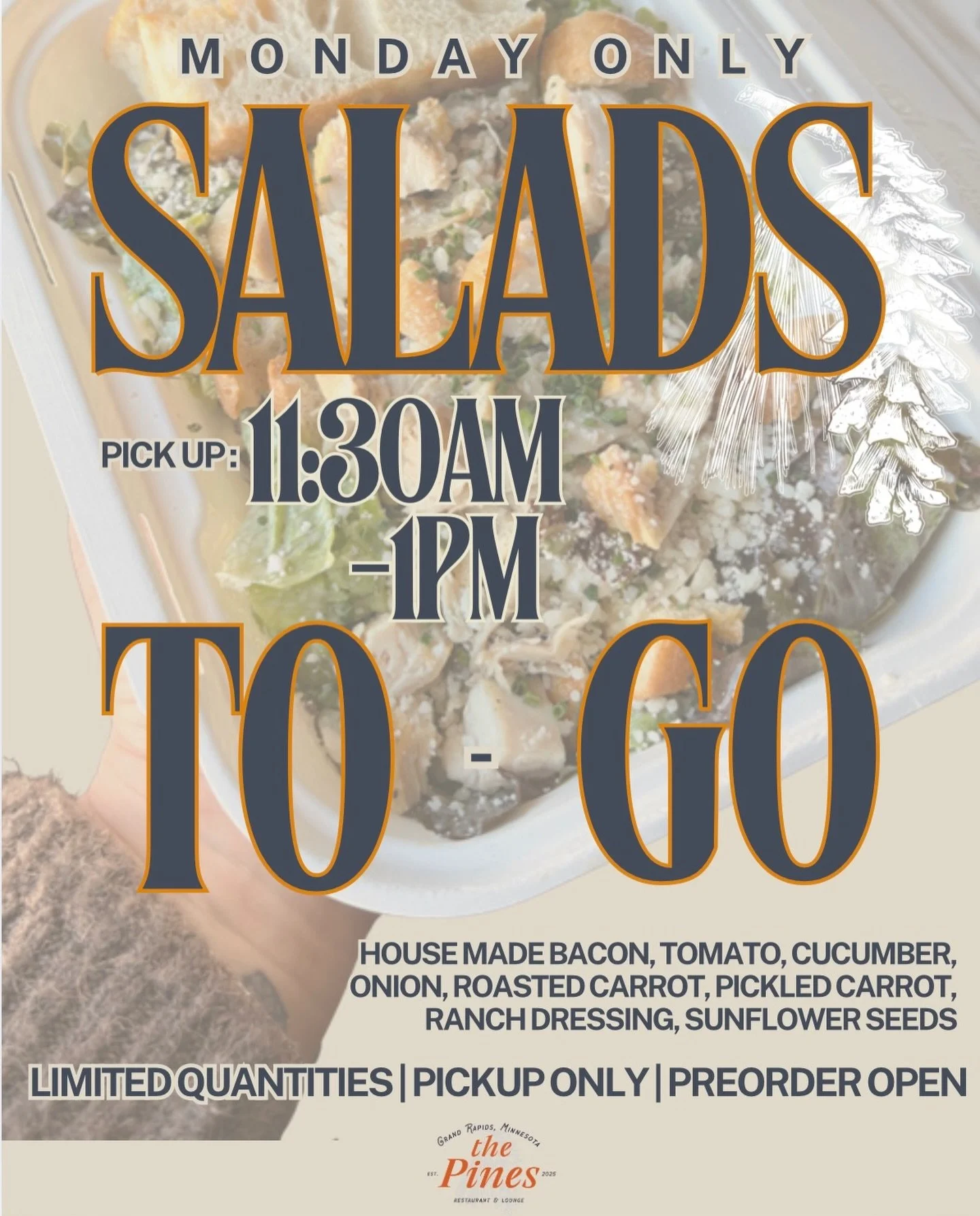 We are back with a classic for you and your coworkers new favorite tradition! Salad flavor of the week is house made bacon, cheddar, tomato, cucumber, onion, roasted carrot, pickled carrot, ranch dressing, sunflower seeds! 

Link in our bio + stories
