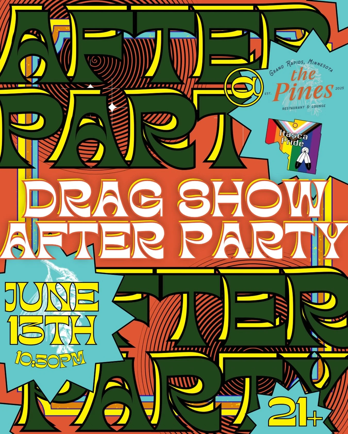 PRIDE AFTER DARK! 🌈✨

After the Iron Range Radiance Drag Show at Klockow, bring your dancing feet over to The Pines for a dance party! 😍

21+ only
10:30 PM &ndash; 1 AM

Late-night snacks:
Lumpia, empanadas, ceviche, chips &amp; guacamole! 😋