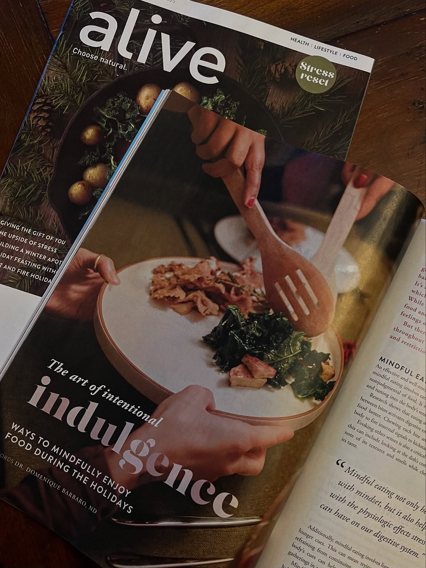 My article on &ldquo;The Art of Intentional Indulgence&rdquo; was just published in Alive Magazine&rsquo;s December 2025 Issue 🎄

Here are the article&rsquo;s top three takeaways &hearts;️

Happy Holidays! 

#naturopathicdoctor #holidayeats #naturop