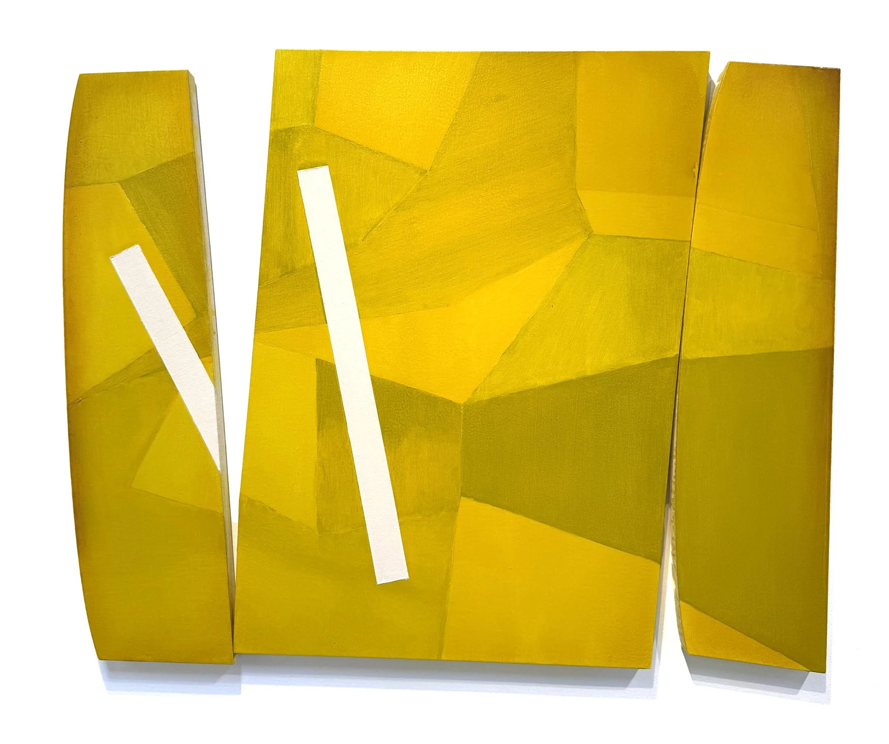 A yellow modern art painting with a minimalist design.