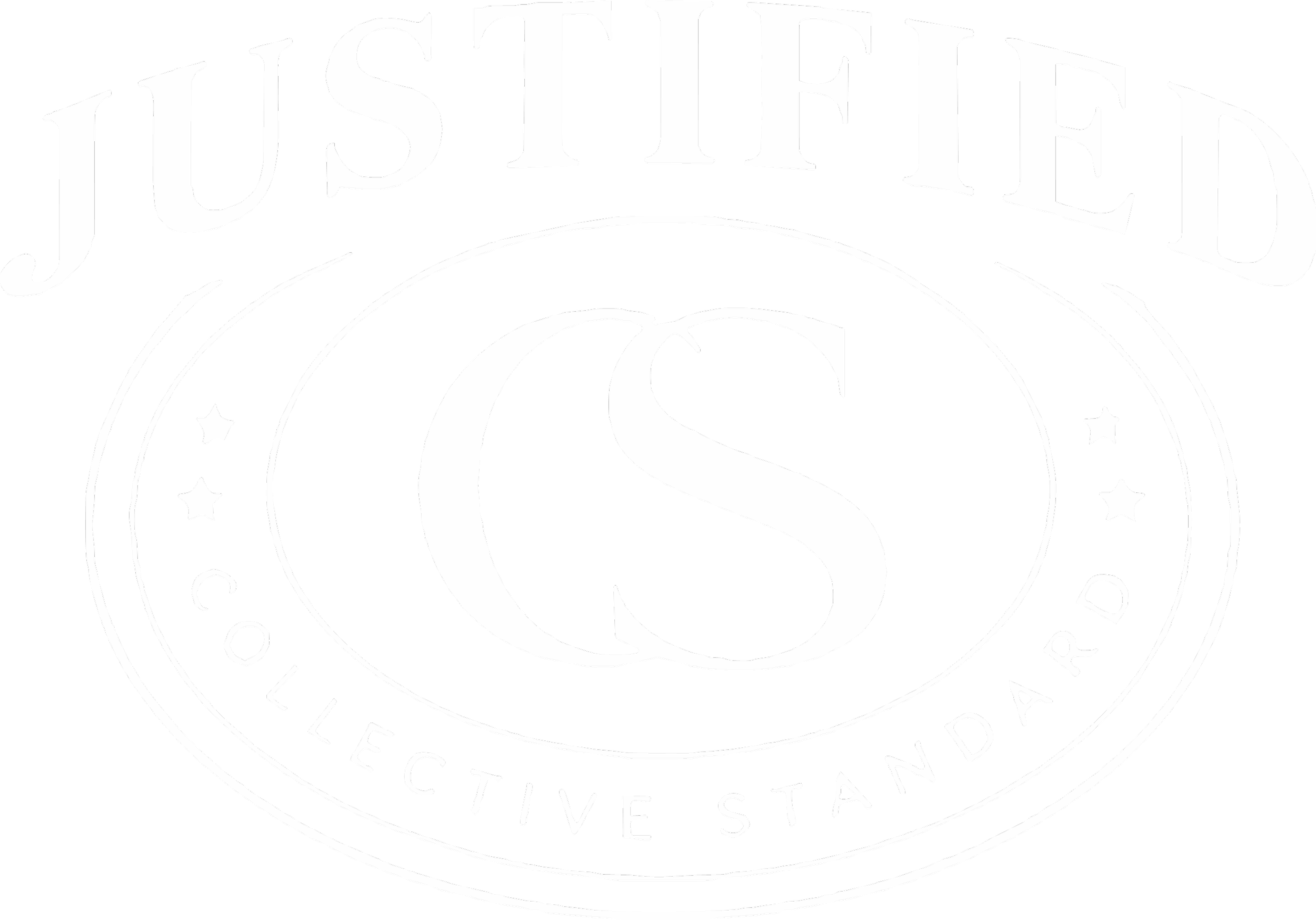 Black and white logo with the word 'JUSTIFIED' at the top, a large 'S' in the center, and the words 'COLLECTIVE STANDARDS' in a circle along the bottom.