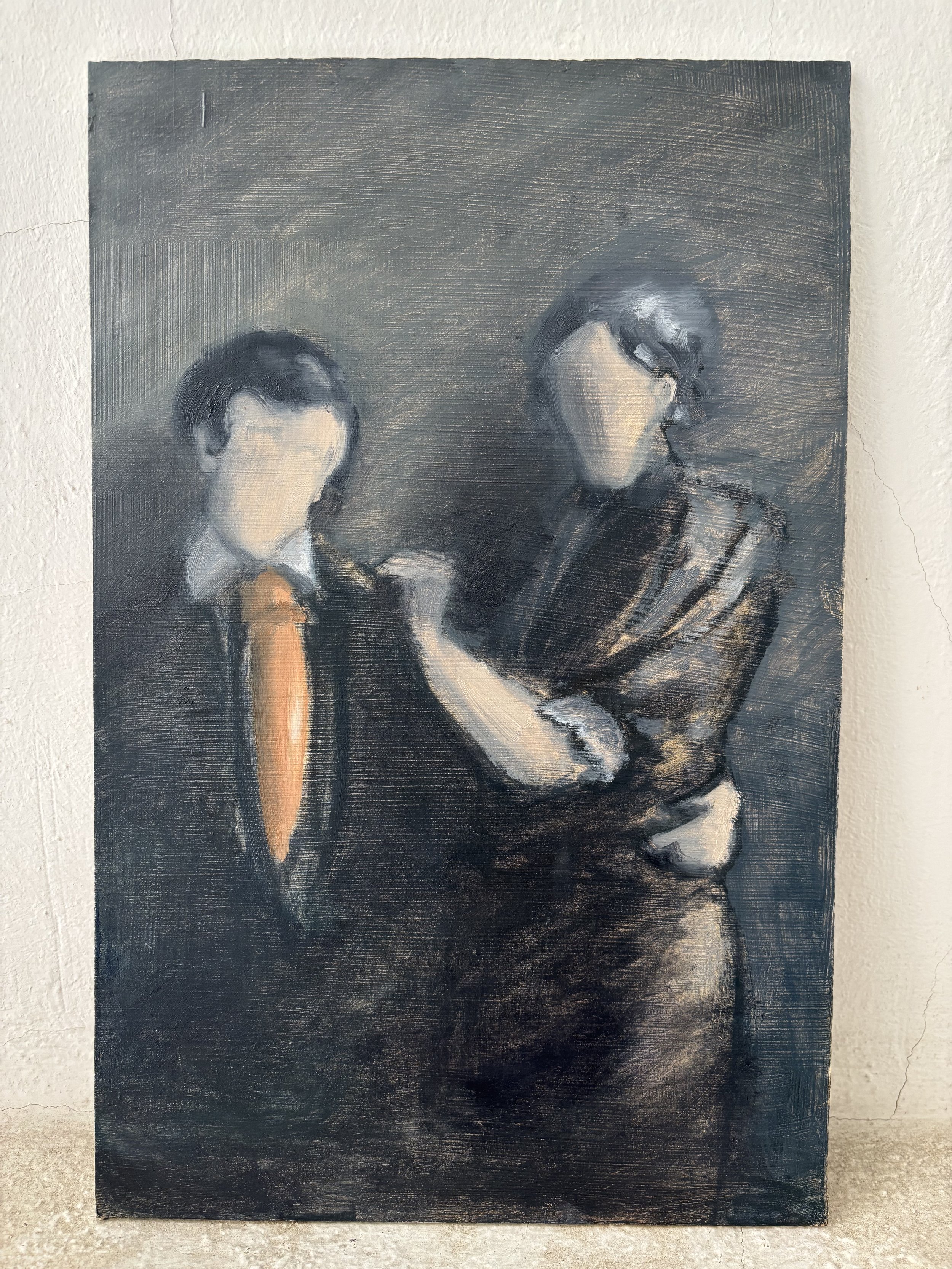 Marriage Story 2025 oil and charcoal on wood, 20×30cm