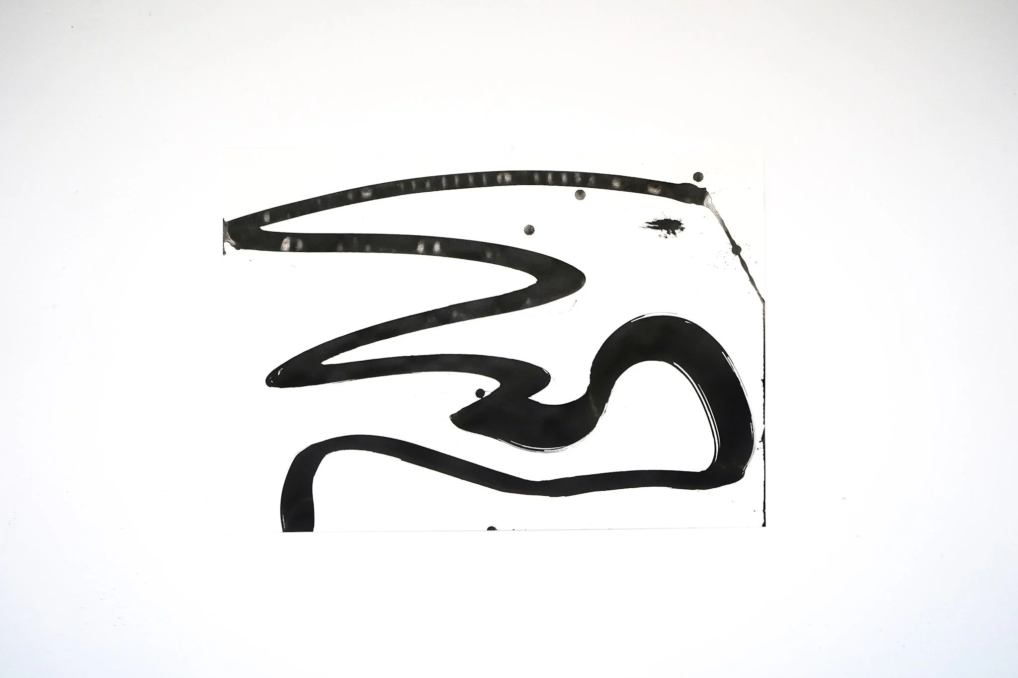 Black abstract ink brush stroke on white background.