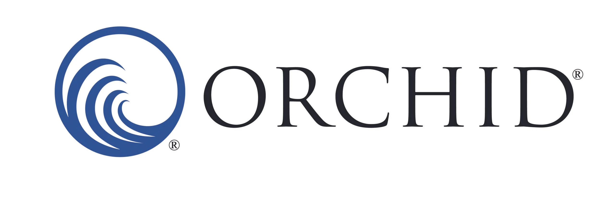 Orchid logo with blue wave design and text