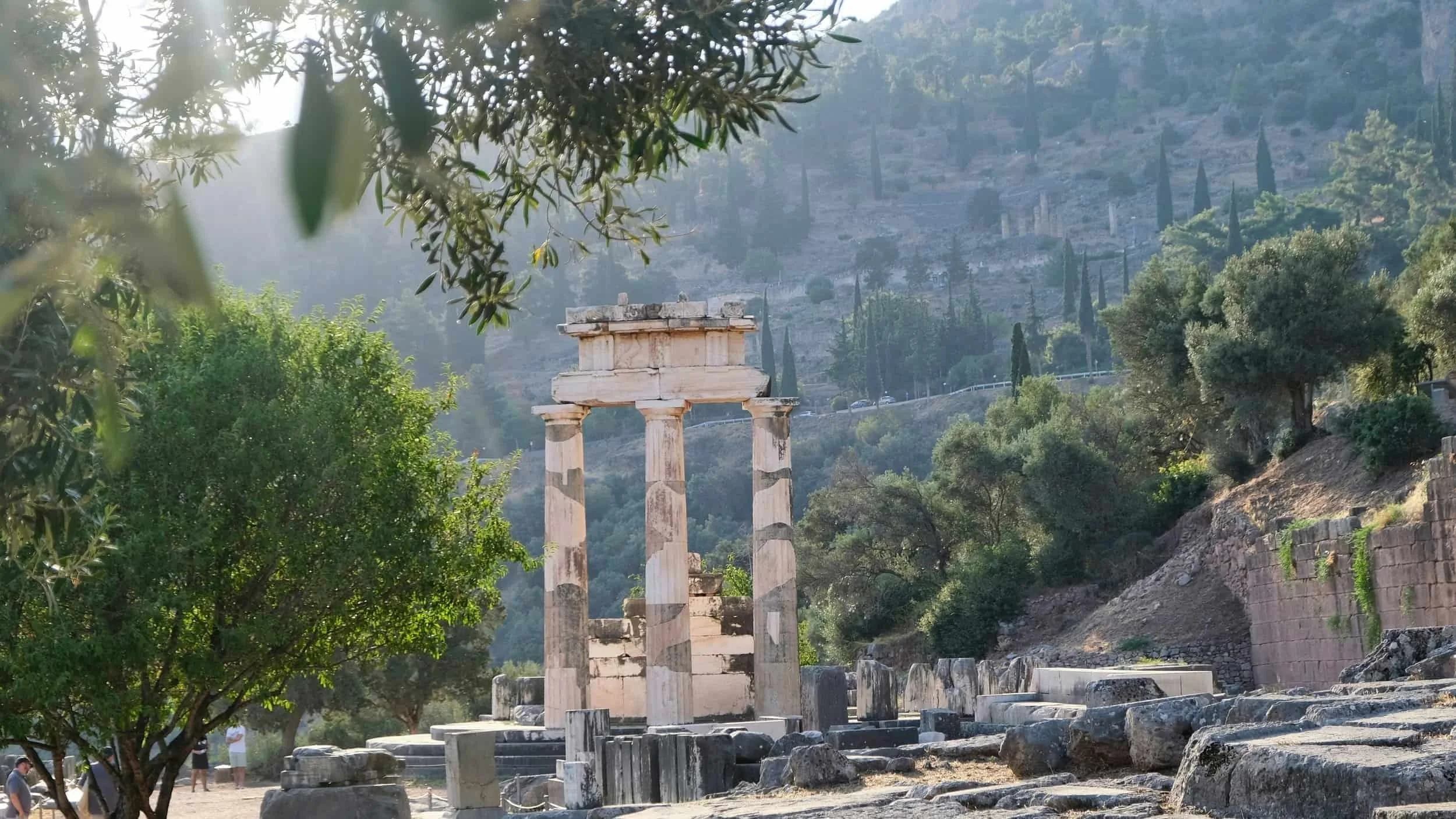 Sunny Ruins in Delphi With Mountain Backdrop