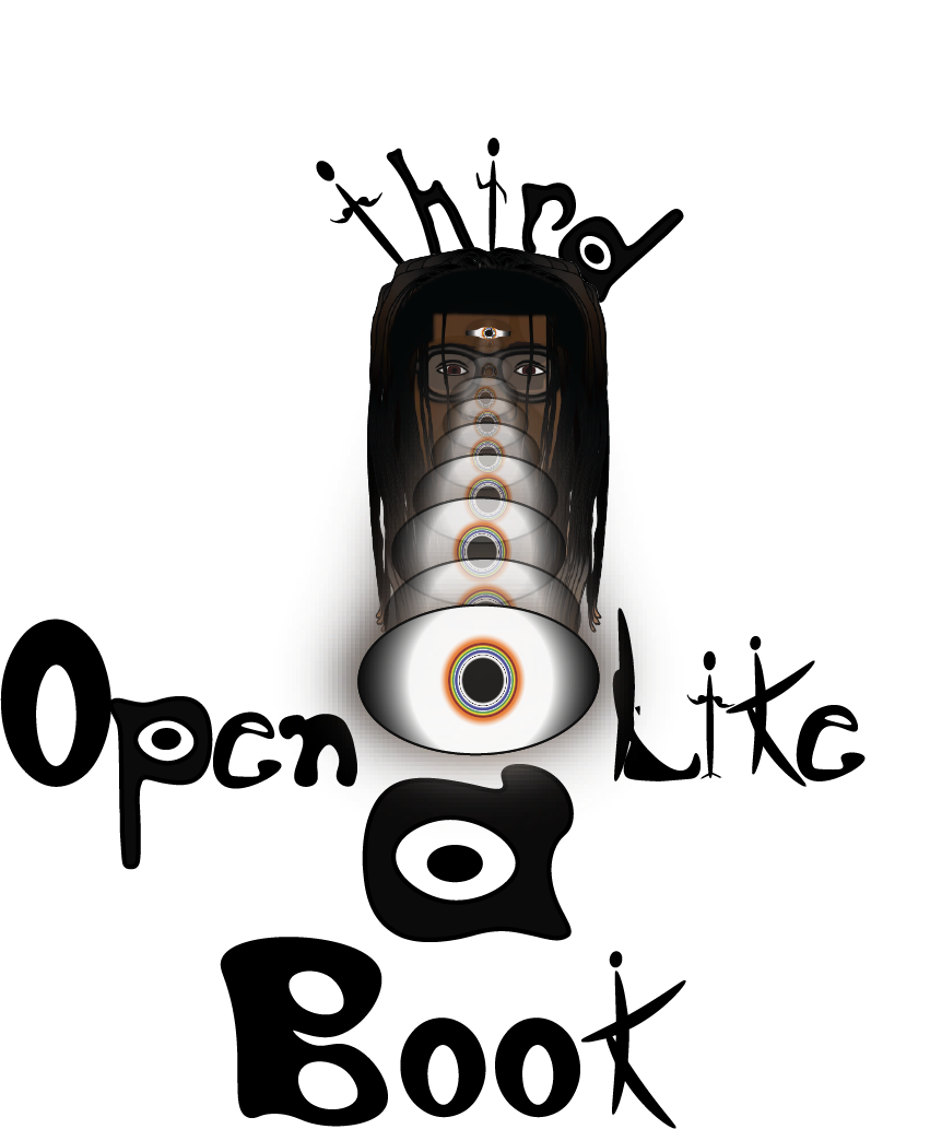 A stylized artistic representation of a woman's face with glasses and a third eye on her forehead, layered with multiple transparent eyes creating a tunnel effect, against a dark background with abstract text elements.