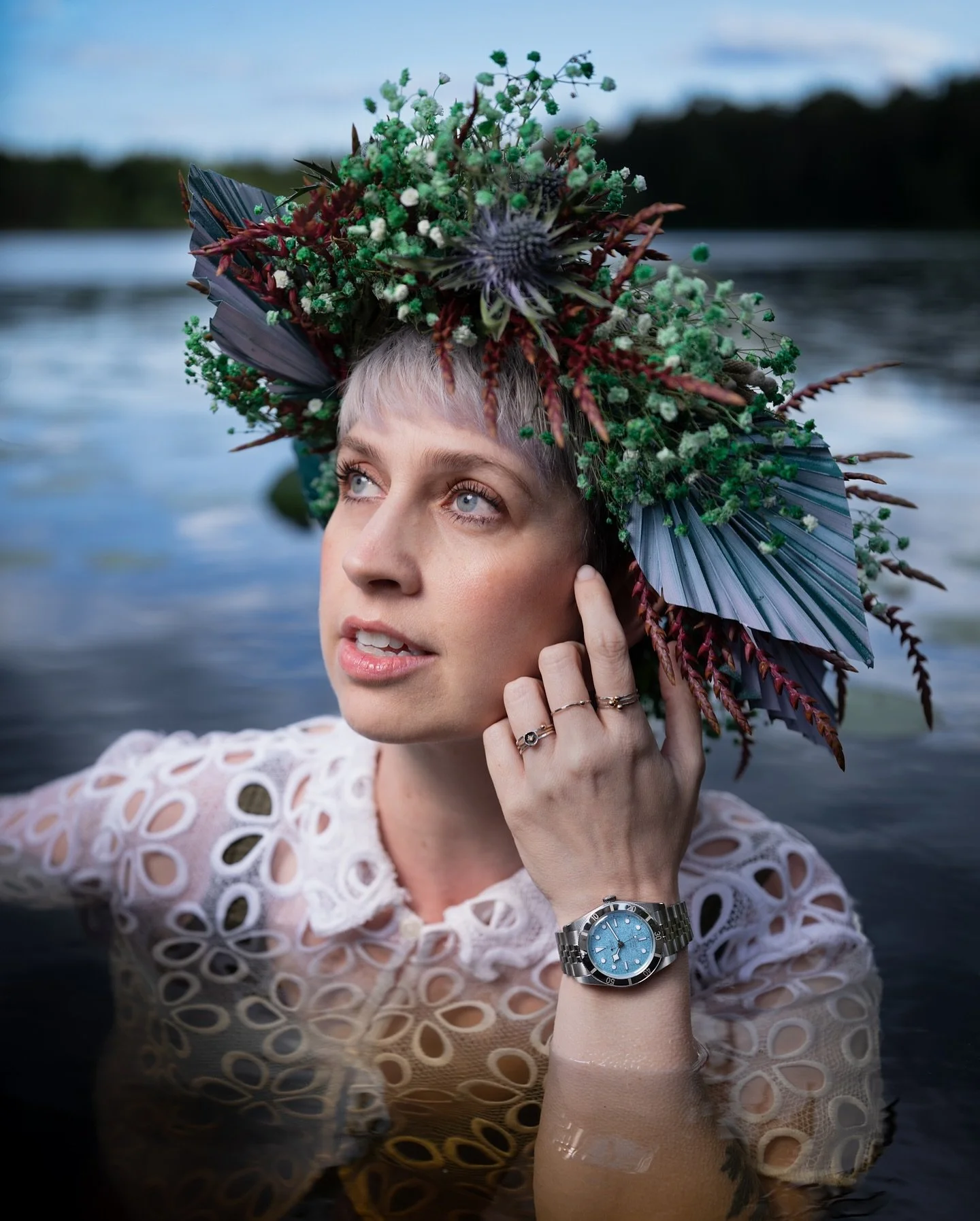 Happy Midsummer! 
For my 5th flower crown photo, I wanted to make it even more special. As I was trying to figure out which watch to feature, Tudor released the new BB54 and it inspired me to jump in a lake for the shot. It was very cold, this is Sw