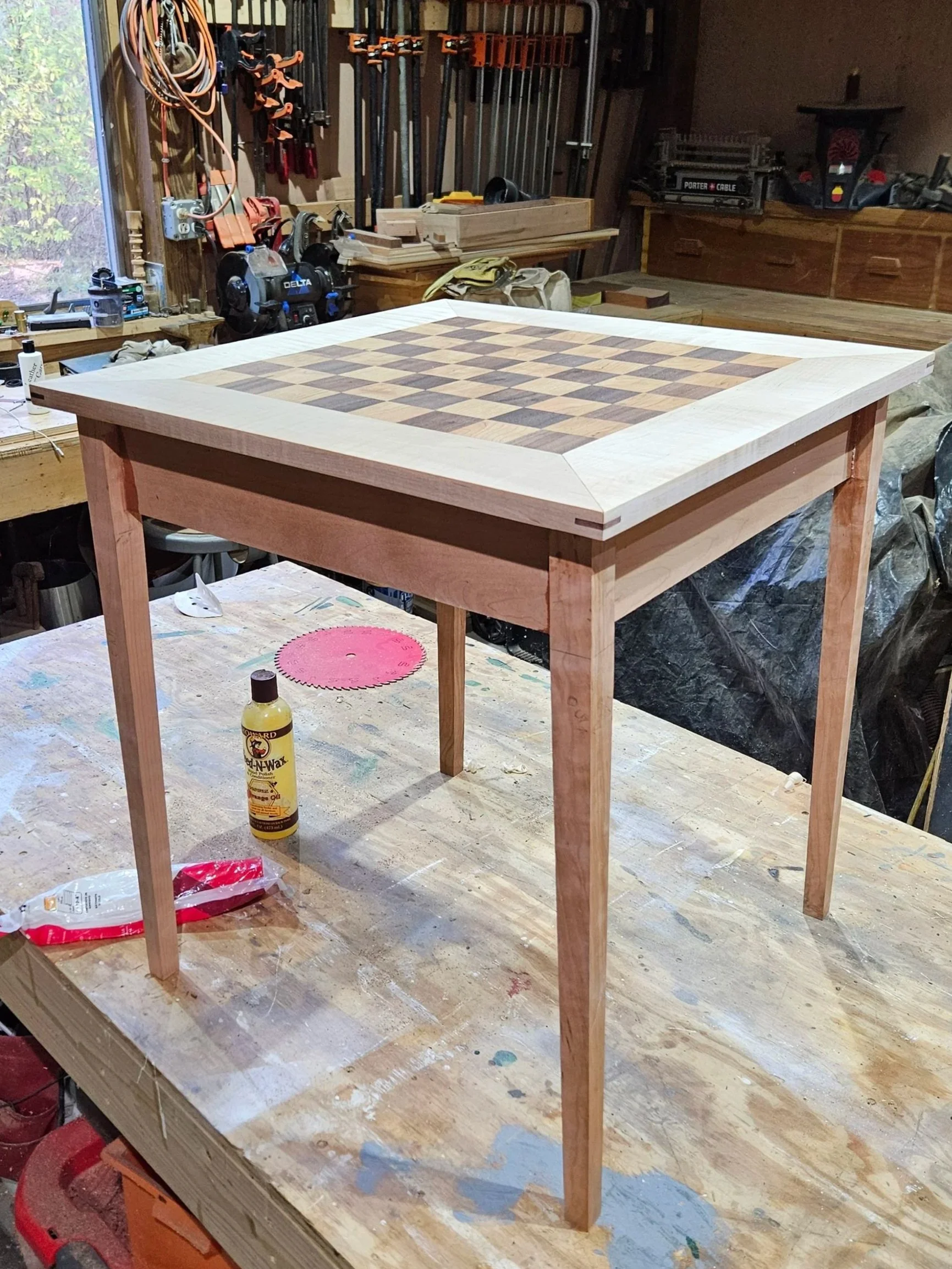 Custom Chess Board built from cherry, walnut and figured maple