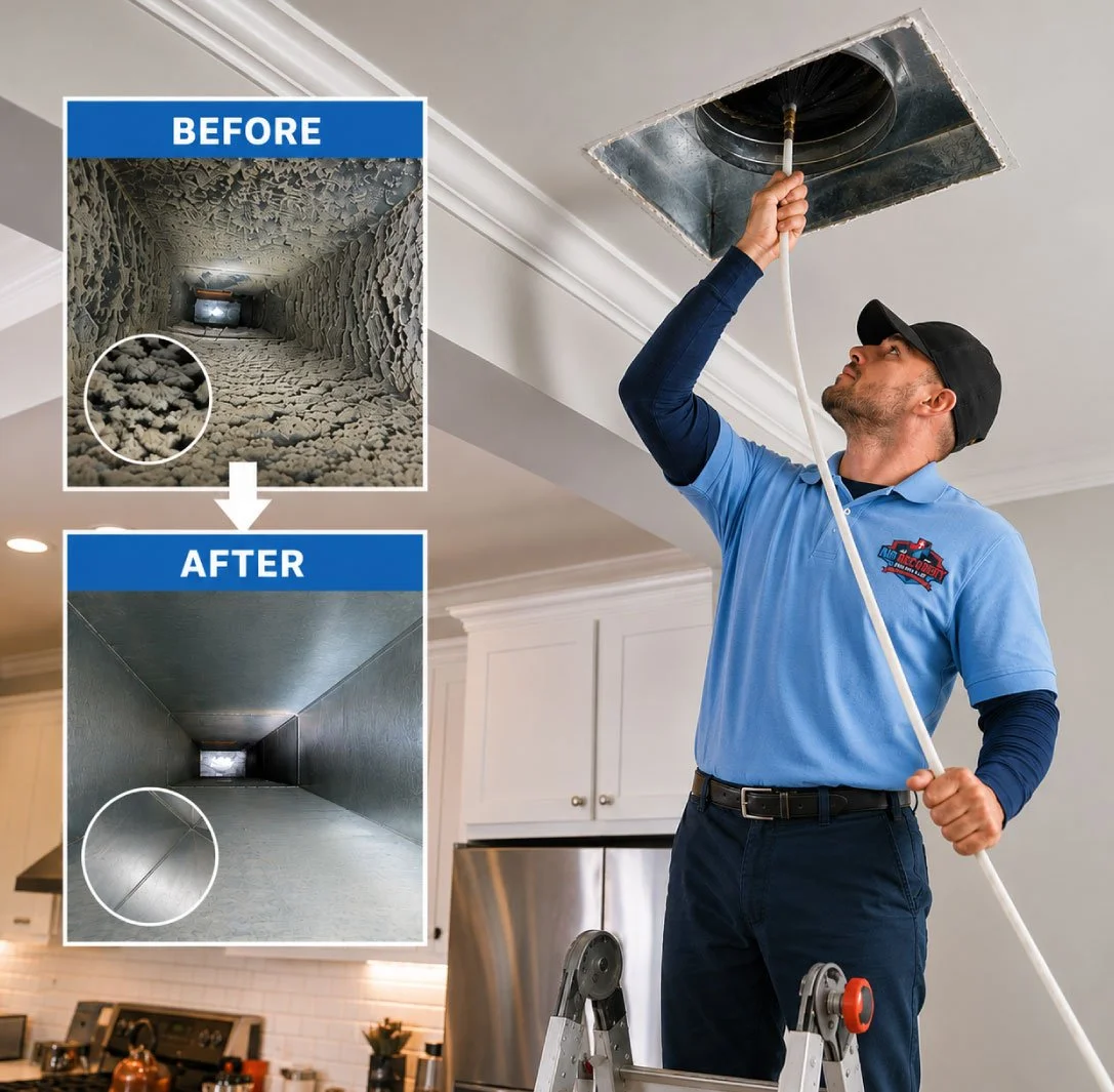 technician cleaning air duct
