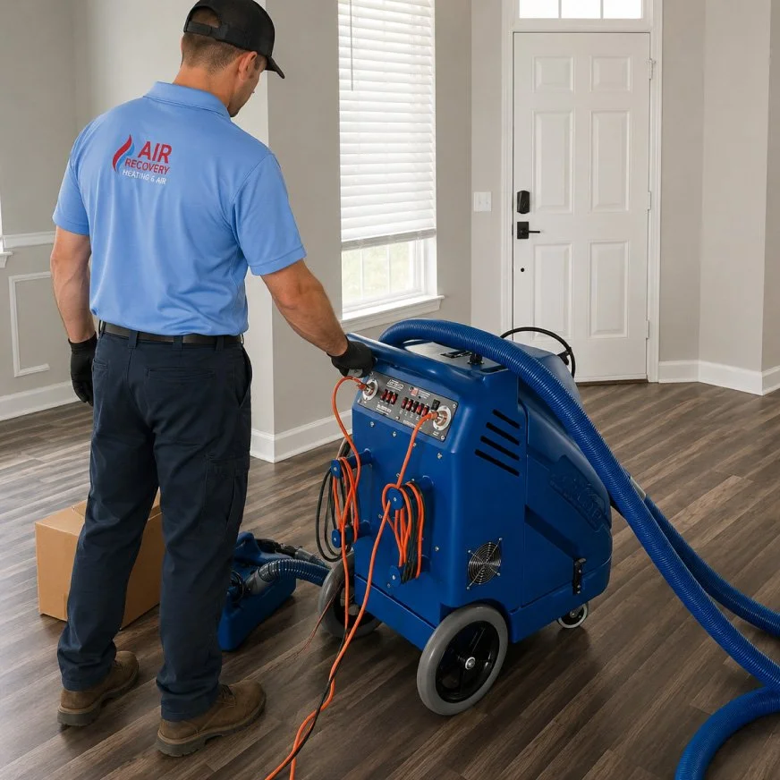 technician using air duct cleaning machine