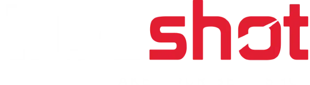 Close-up of a logo with the words 'the shot' in white and red text.