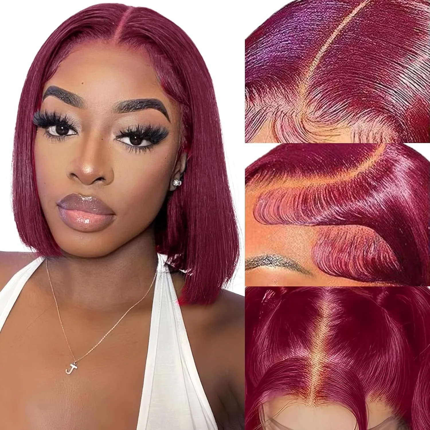 100% Human 13x4 HD Lace Burgundy Color Bob Wig, Pre-Plucked, 180% Density
