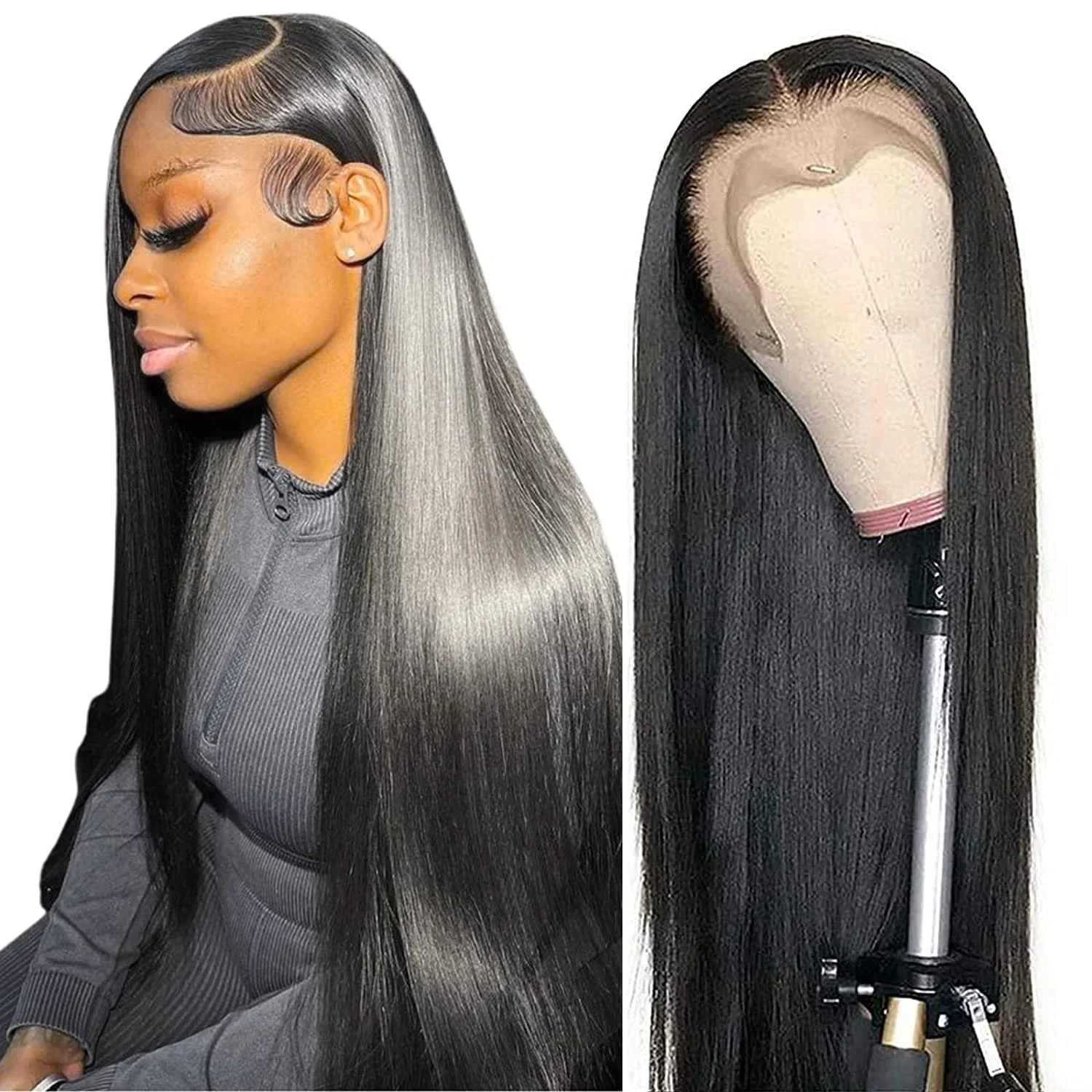 100% Human 28 Inch 13x6 Straight HD lace Wig Pre Plucked w Baby hairs, Natrual Color