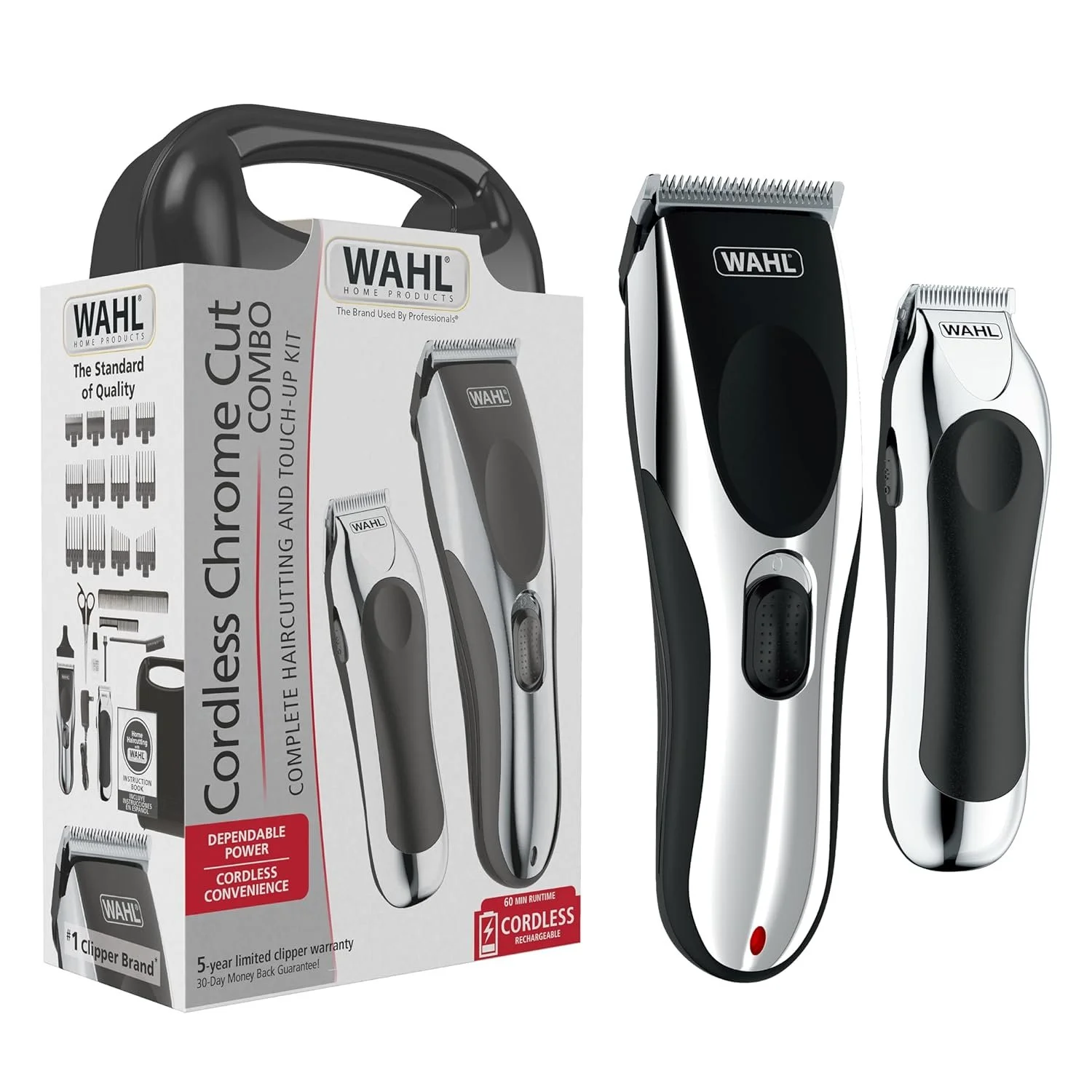 Wahl Clipper Cordless Chrome Pro Hair Clippers for Men and Battery Hair Trimmer Combo